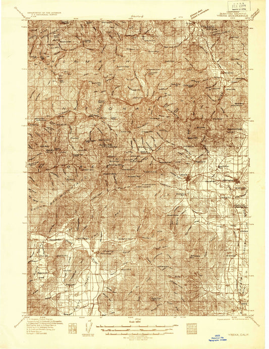 Historic 1932 Yreka California 30'x30' Topo Map Image
