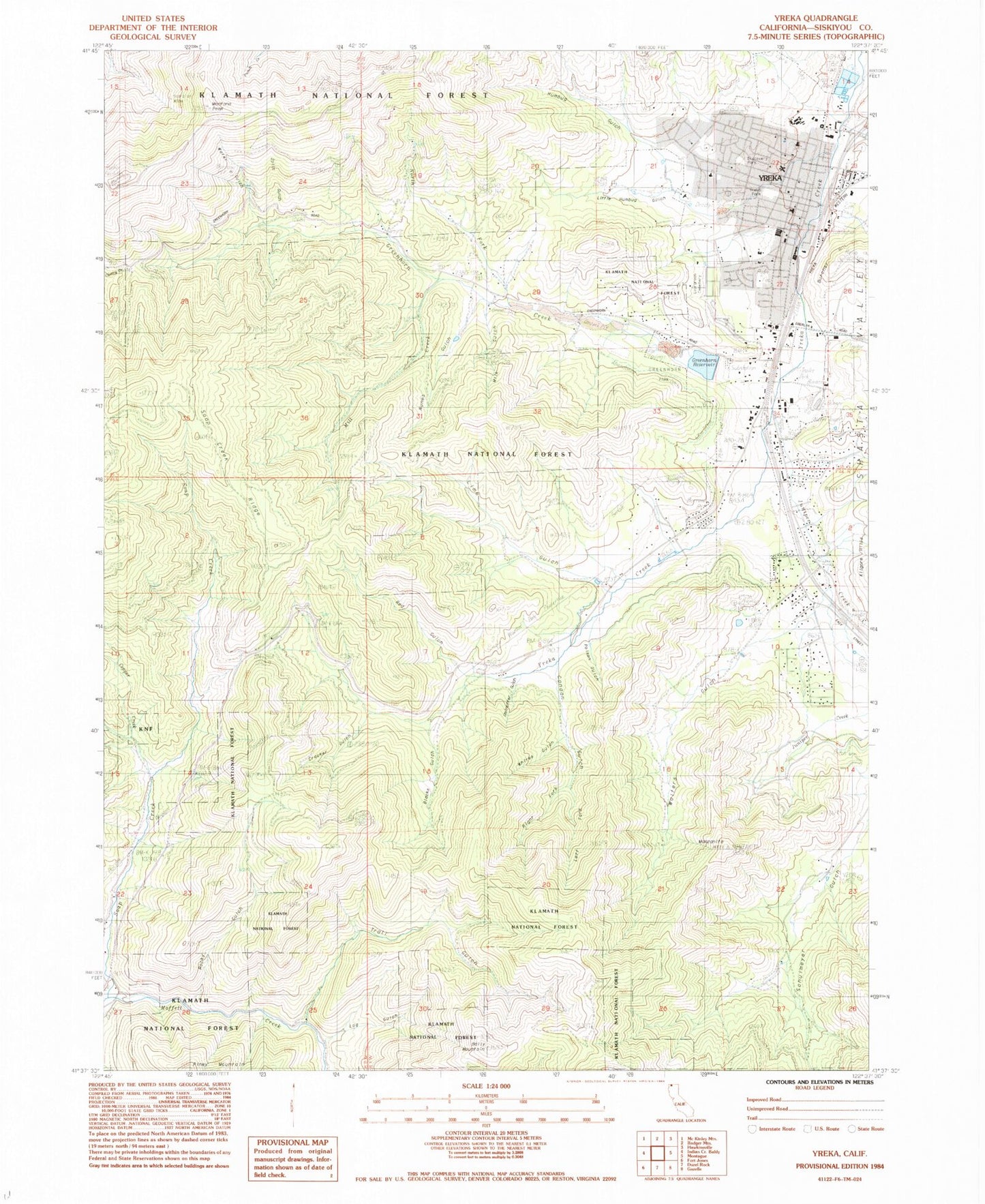Classic USGS Yreka California 7.5'x7.5' Topo Map Image