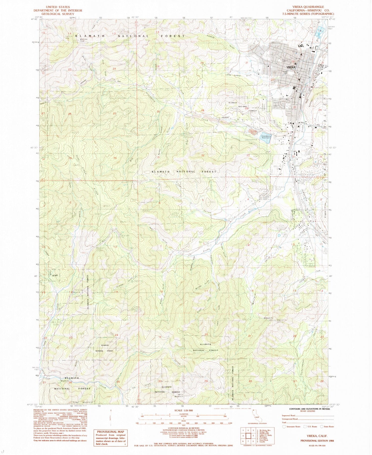 Classic USGS Yreka California 7.5'x7.5' Topo Map Image