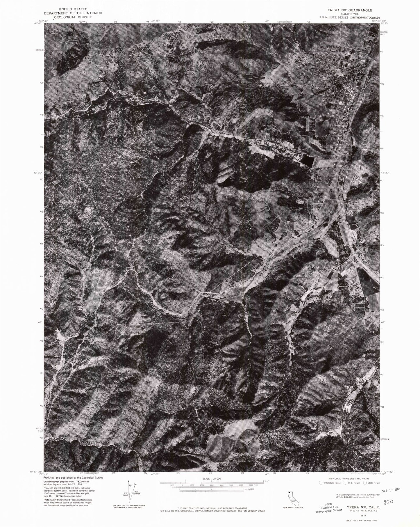 Classic USGS Yreka California 7.5'x7.5' Topo Map Image