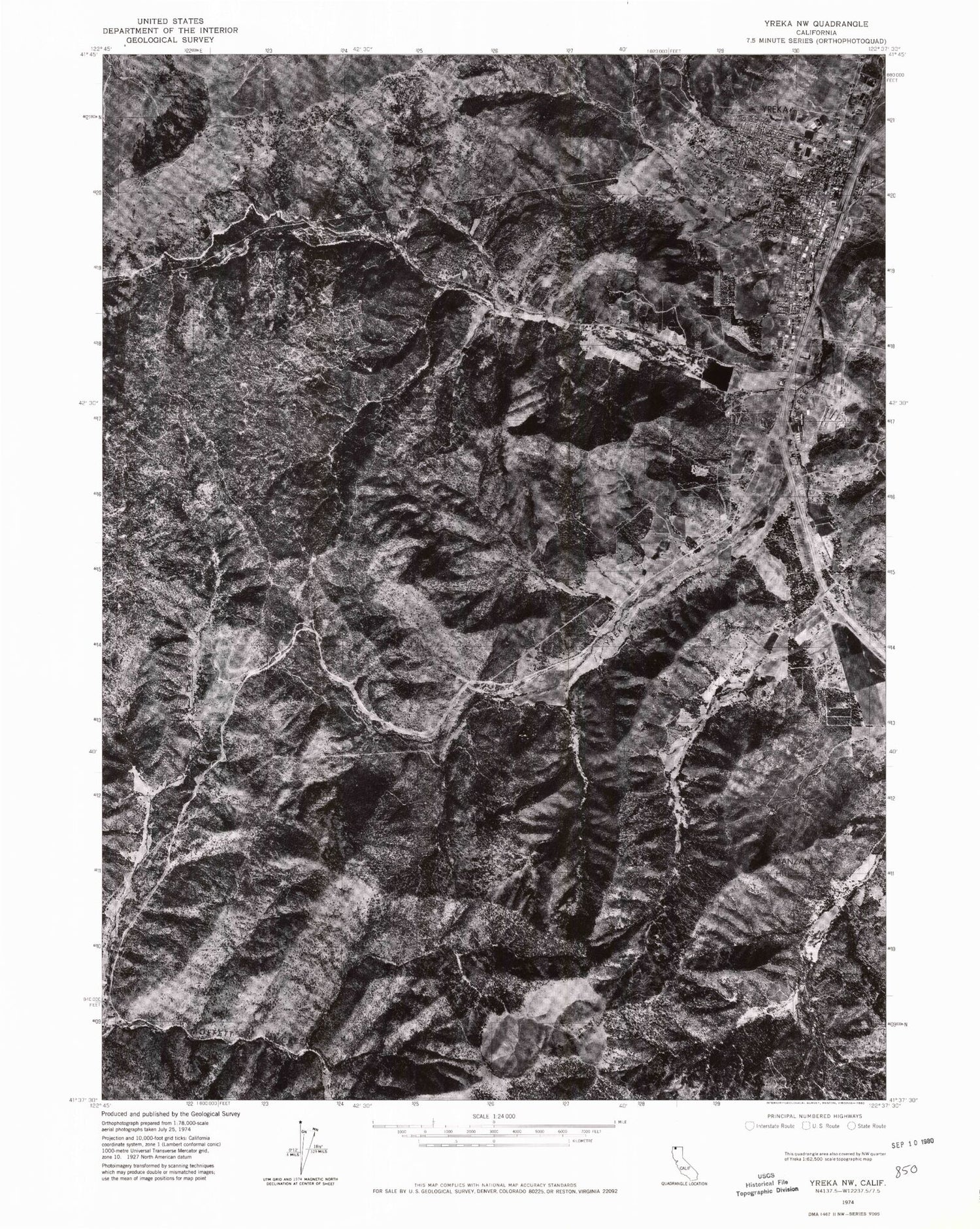 Classic USGS Yreka California 7.5'x7.5' Topo Map Image