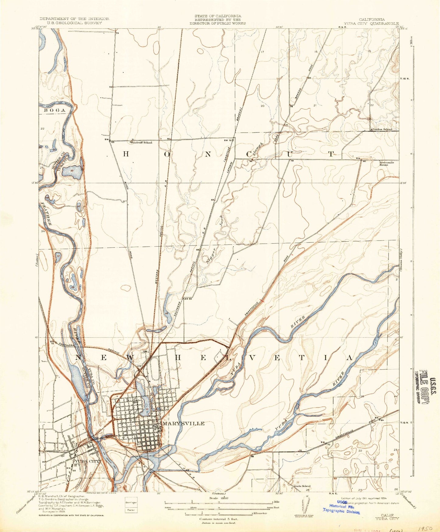 Classic USGS Yuba City California 7.5'x7.5' Topo Map Image