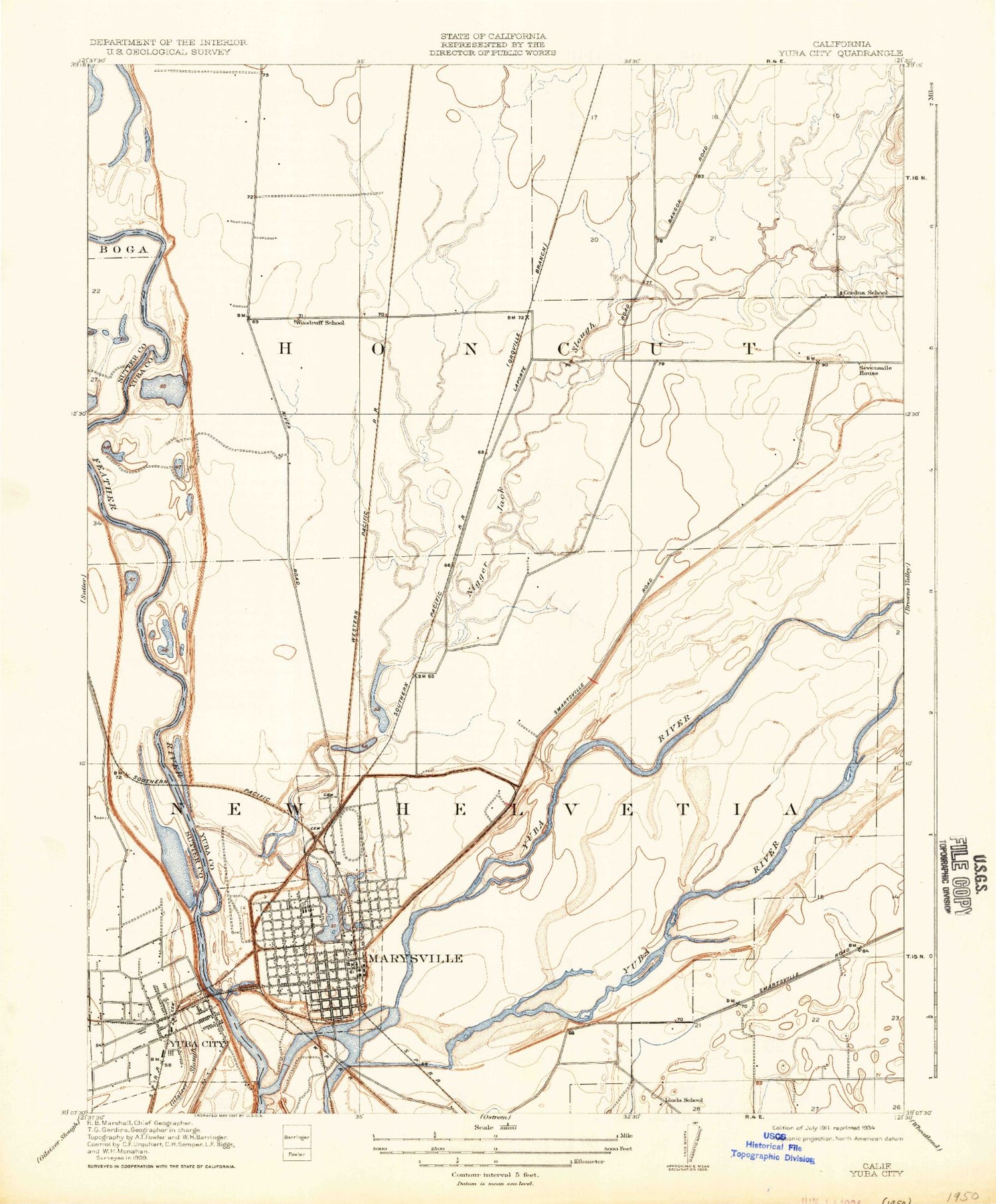 Classic USGS Yuba City California 7.5'x7.5' Topo Map Image