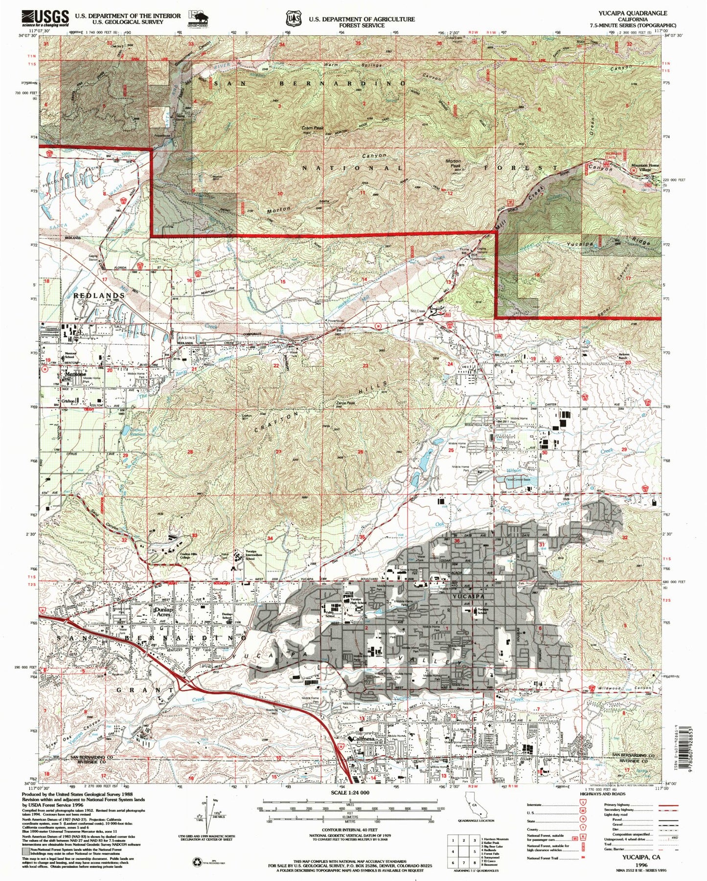 Classic USGS Yucaipa California 7.5'x7.5' Topo Map Image