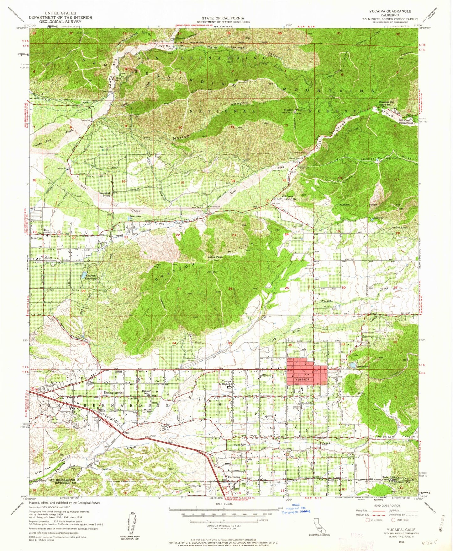 Classic USGS Yucaipa California 7.5'x7.5' Topo Map Image