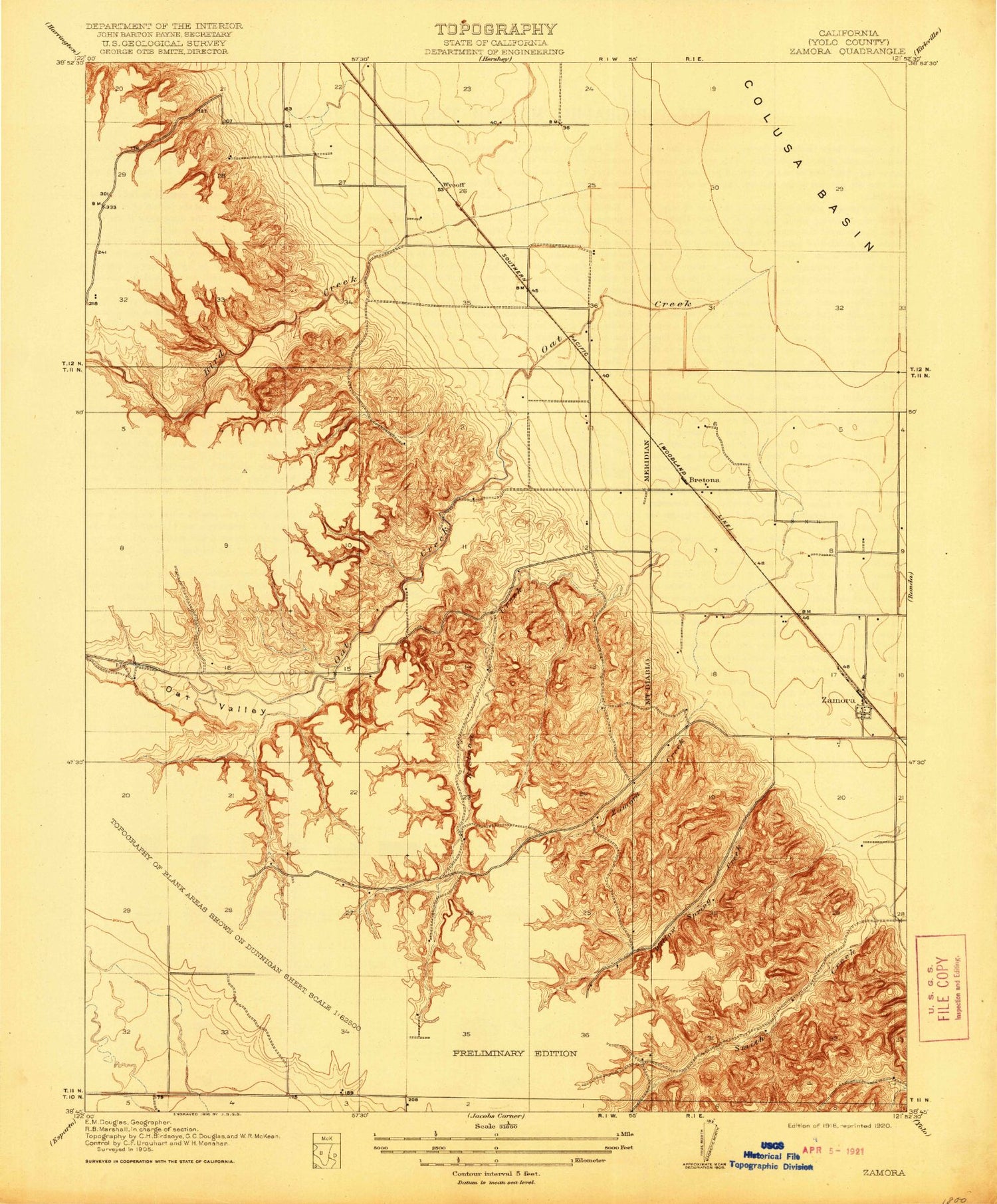 Classic USGS Zamora California 7.5'x7.5' Topo Map Image
