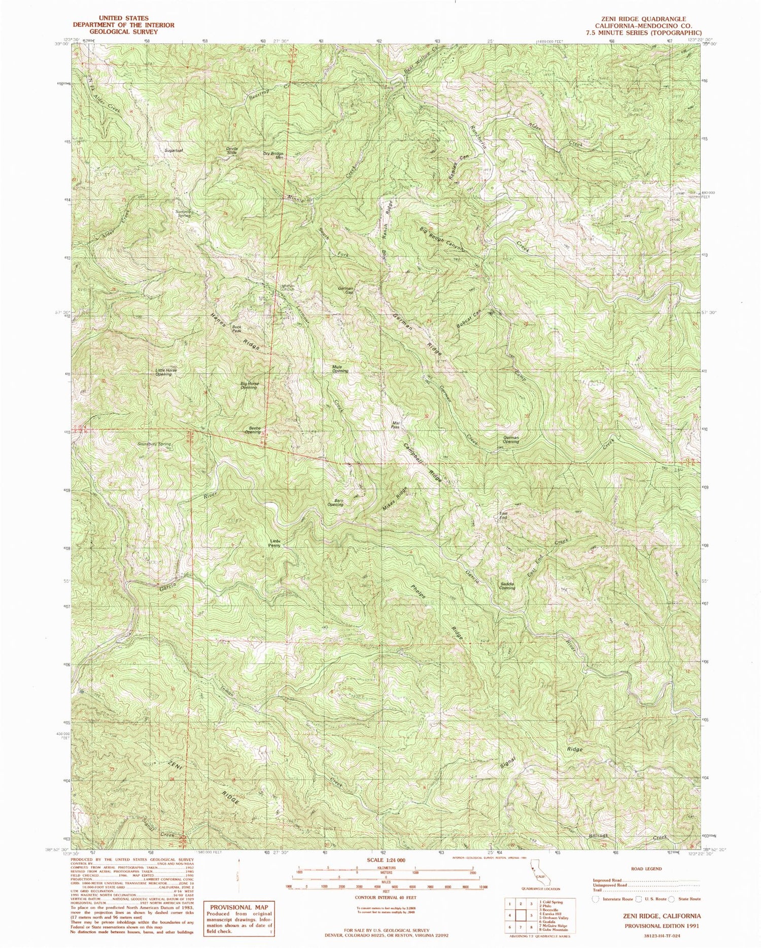 Classic USGS Zeni Ridge California 7.5'x7.5' Topo Map Image
