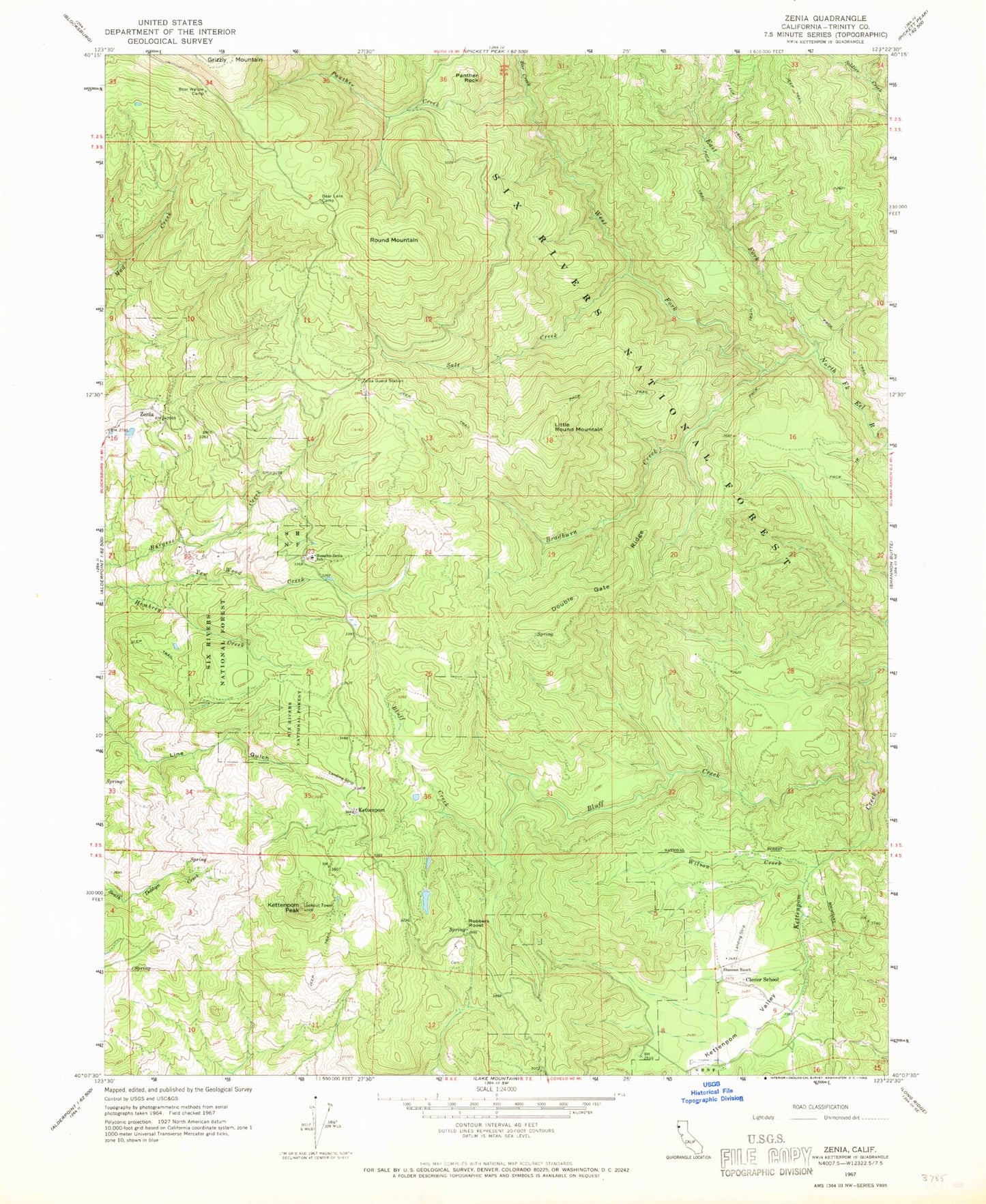 Classic USGS Zenia California 7.5'x7.5' Topo Map Image