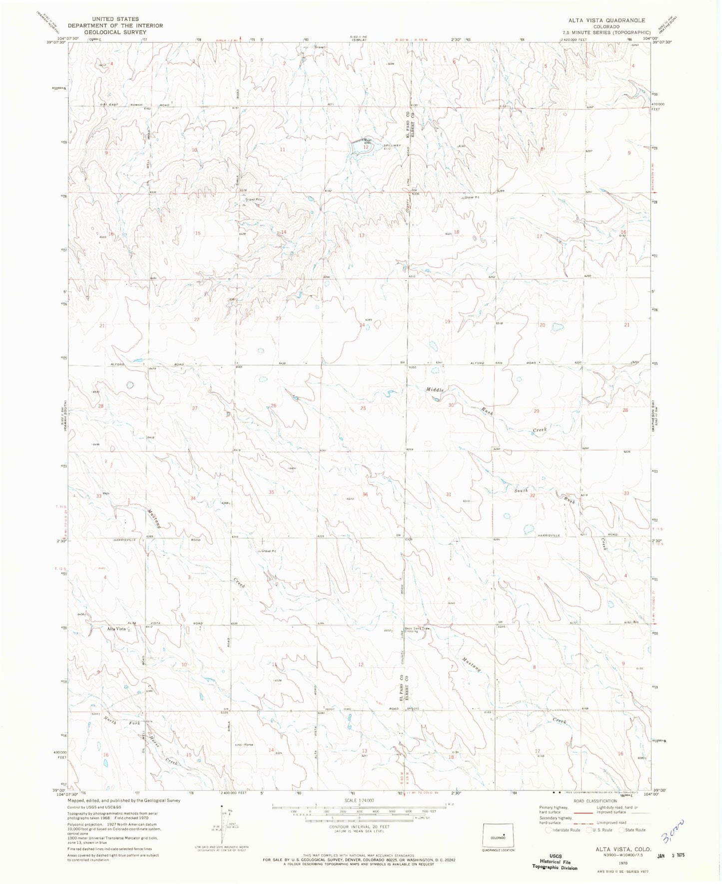Classic USGS Alta Vista Colorado 7.5'x7.5' Topo Map Image
