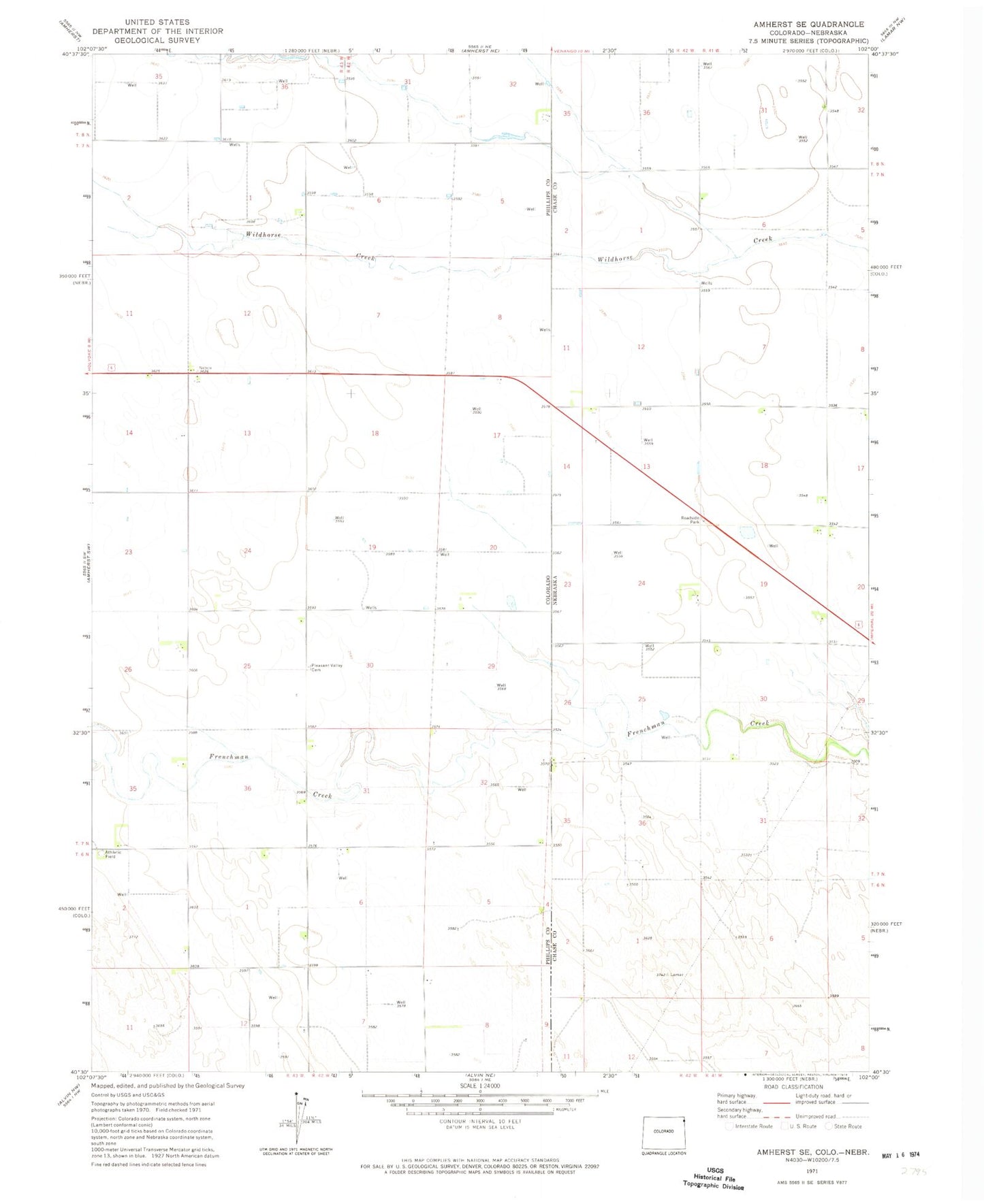 Classic USGS Amherst SE Colorado 7.5'x7.5' Topo Map Image