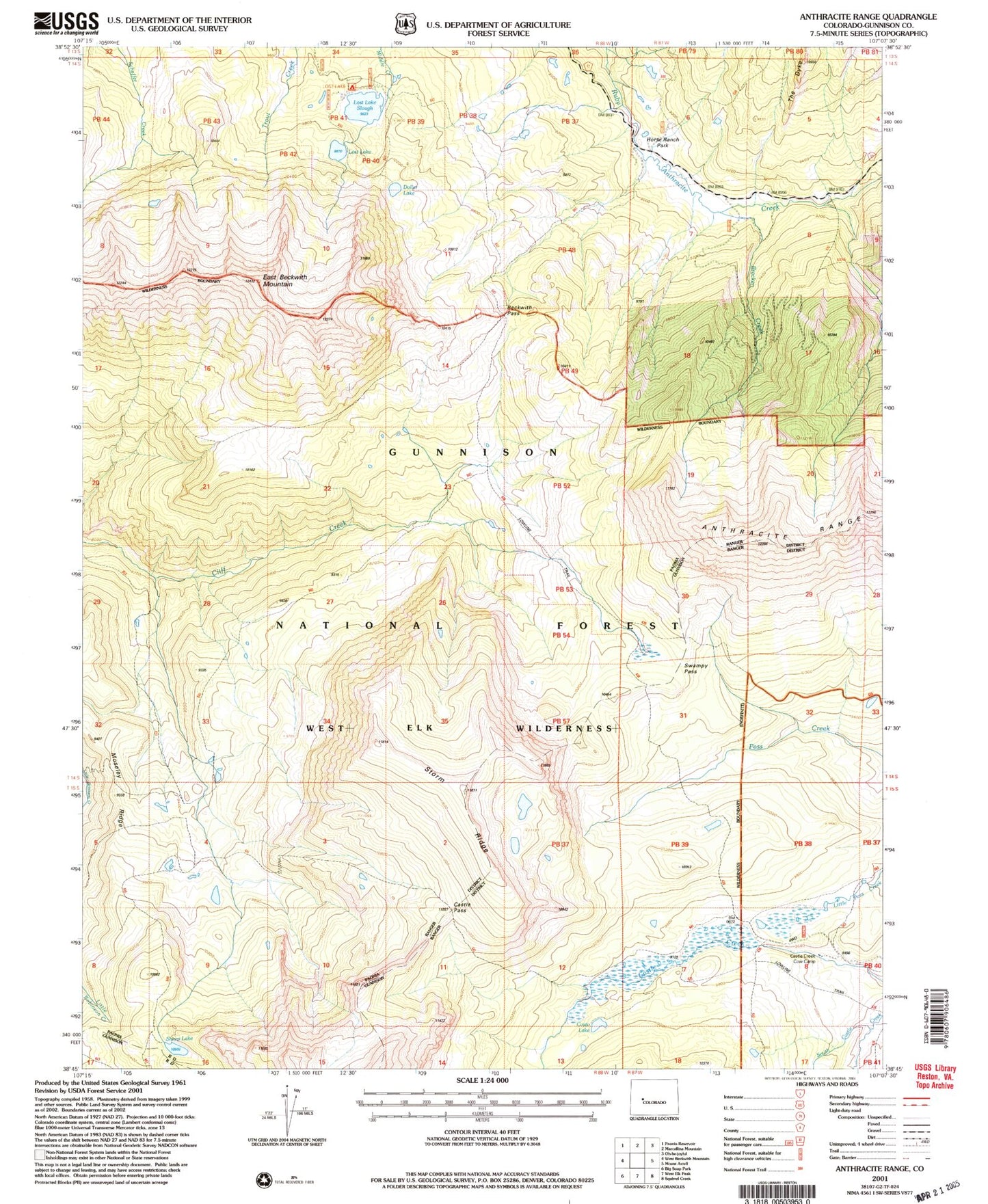 USGS Classic Anthracite Range Colorado 7.5'x7.5' Topo Map Image