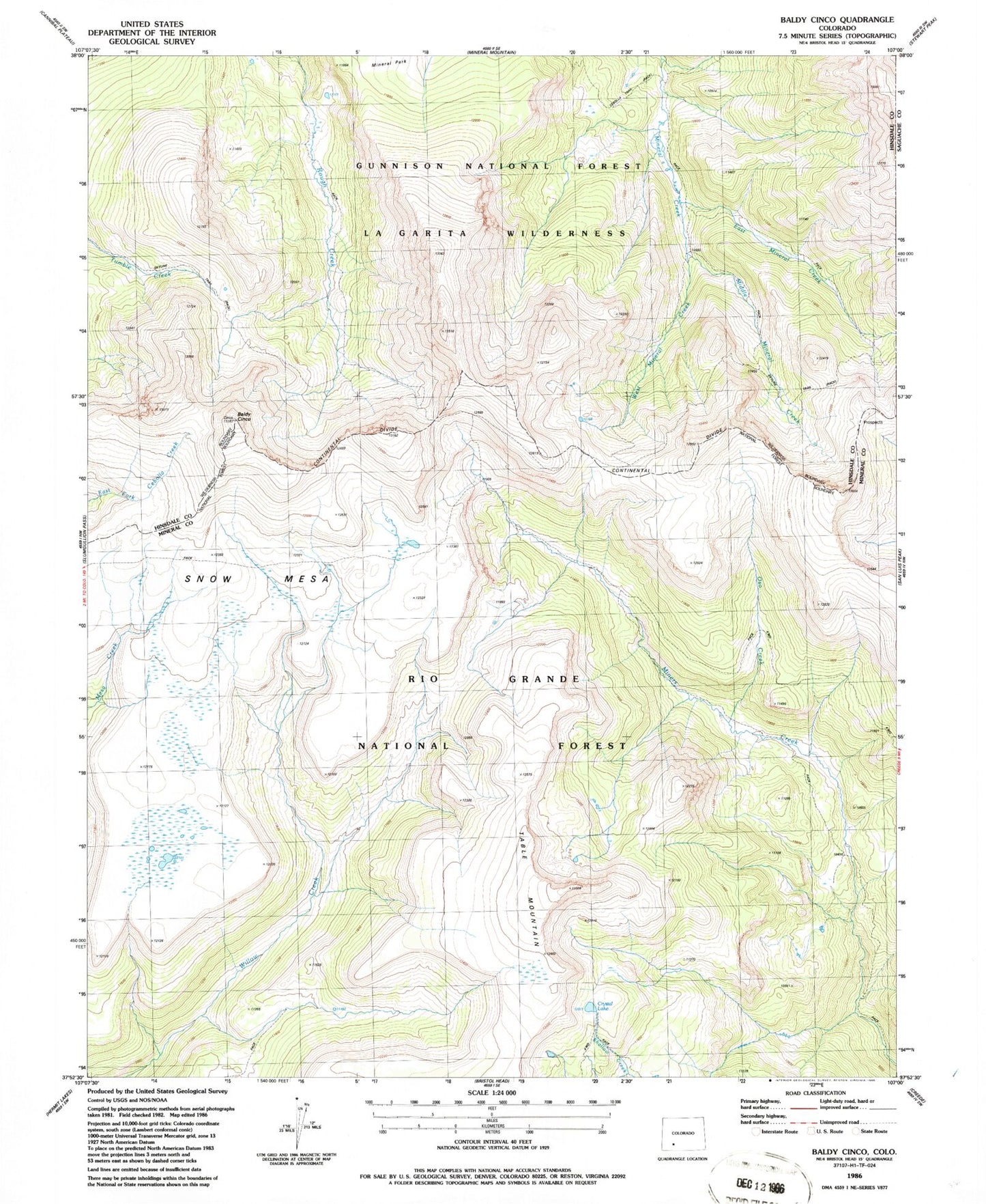 Classic USGS Baldy Cinco Colorado 7.5'x7.5' Topo Map Image