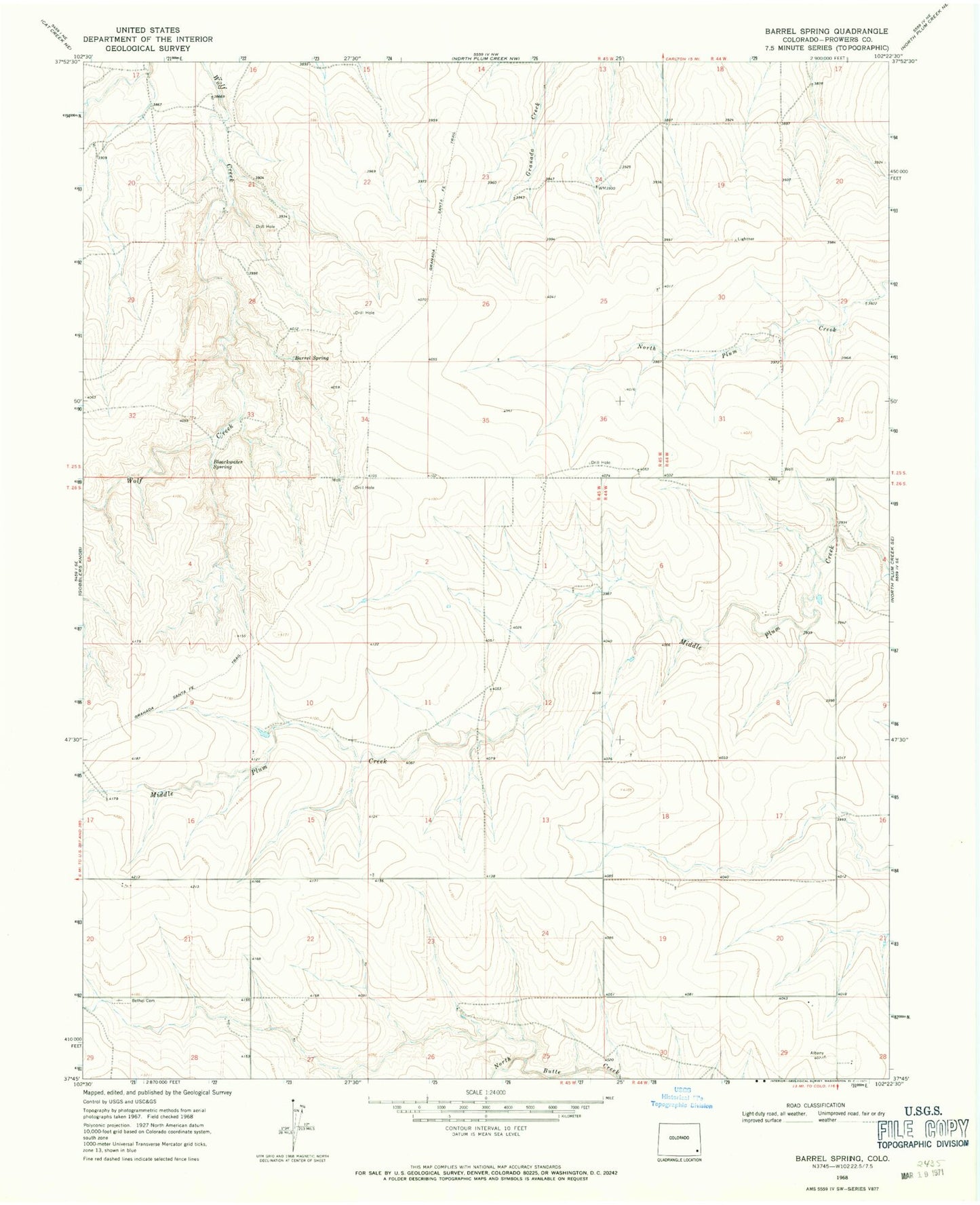 Classic USGS Barrel Spring Colorado 7.5'x7.5' Topo Map Image
