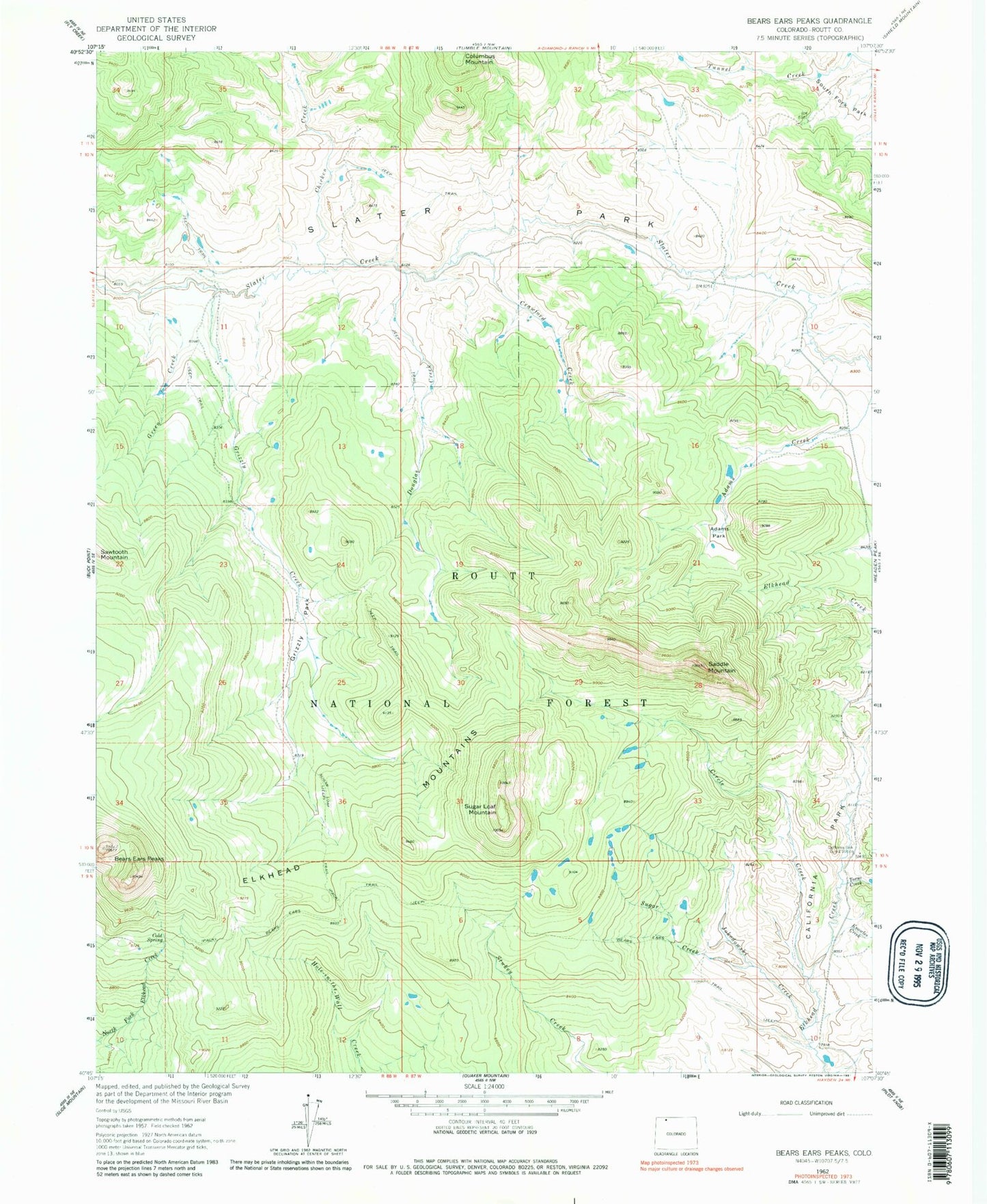 Classic USGS Bears Ears Peaks Colorado 7.5'x7.5' Topo Map Image