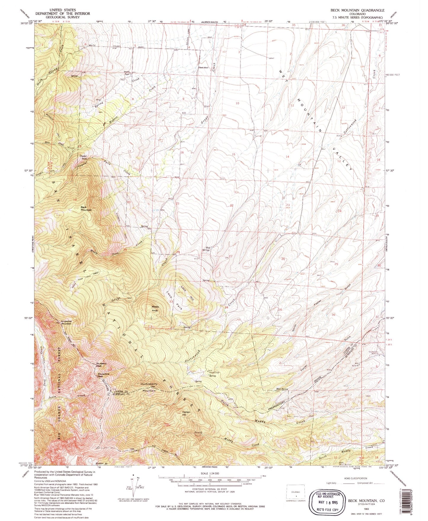 Classic USGS Beck Mountain Colorado 7.5'x7.5' Topo Map Image