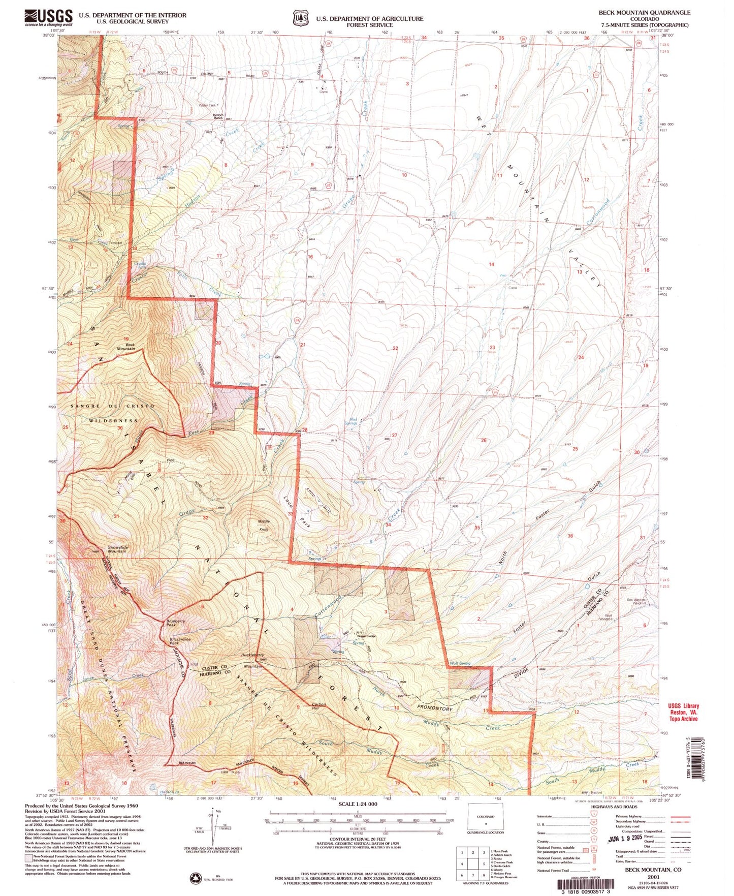 Classic USGS Beck Mountain Colorado 7.5'x7.5' Topo Map Image