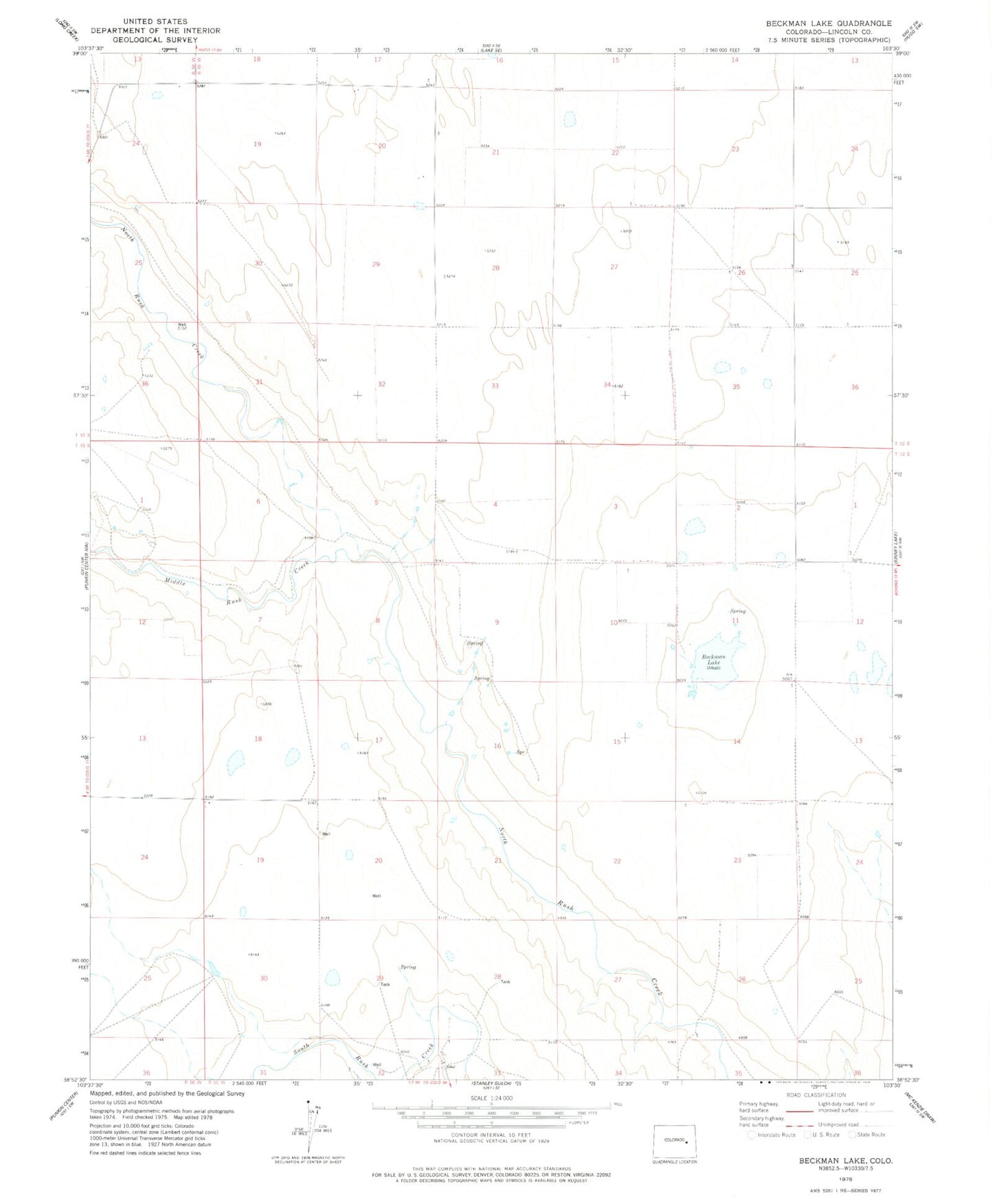 Classic USGS Beckman Lake Colorado 7.5'x7.5' Topo Map Image