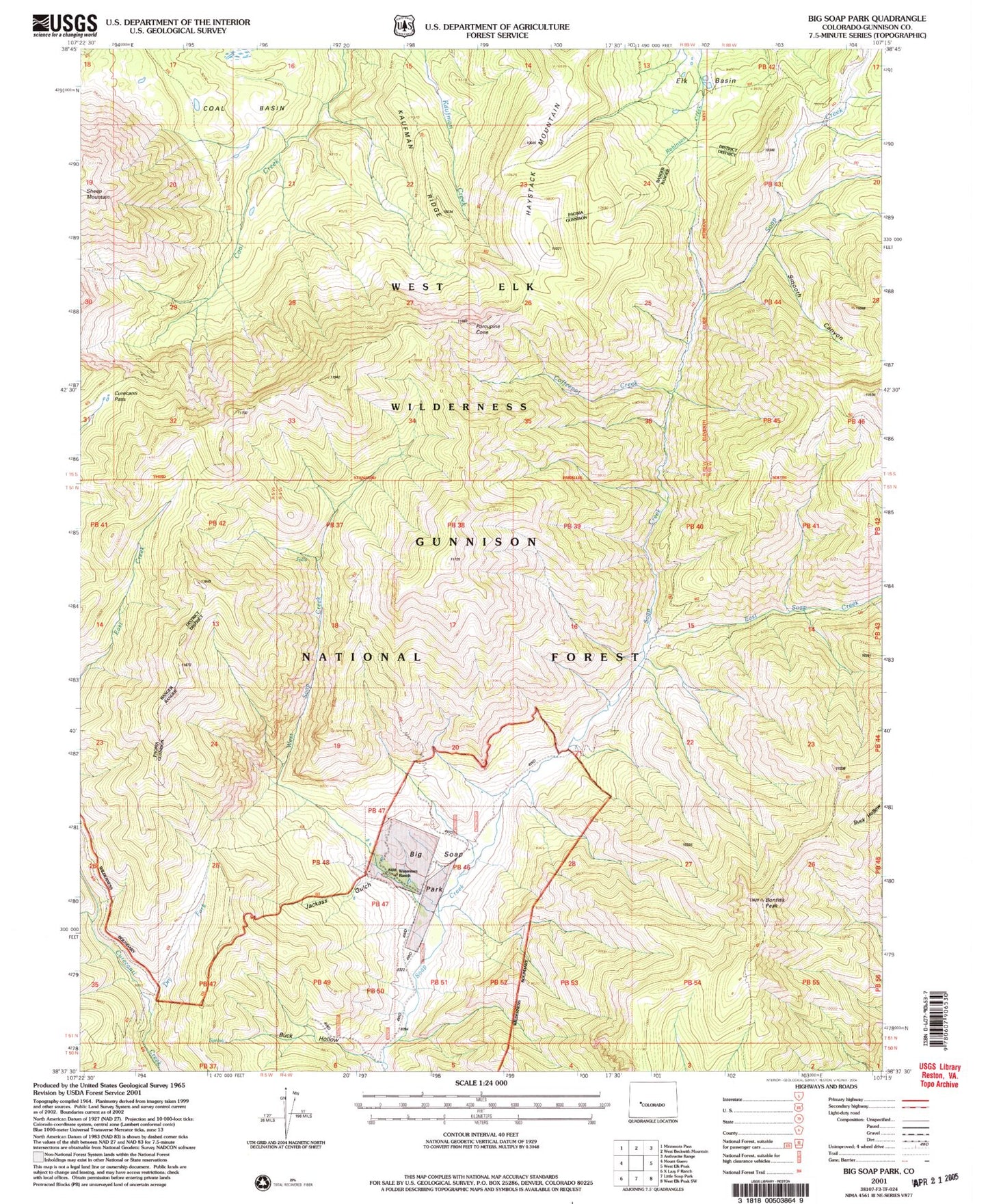 USGS Classic Big Soap Park Colorado 7.5'x7.5' Topo Map Image