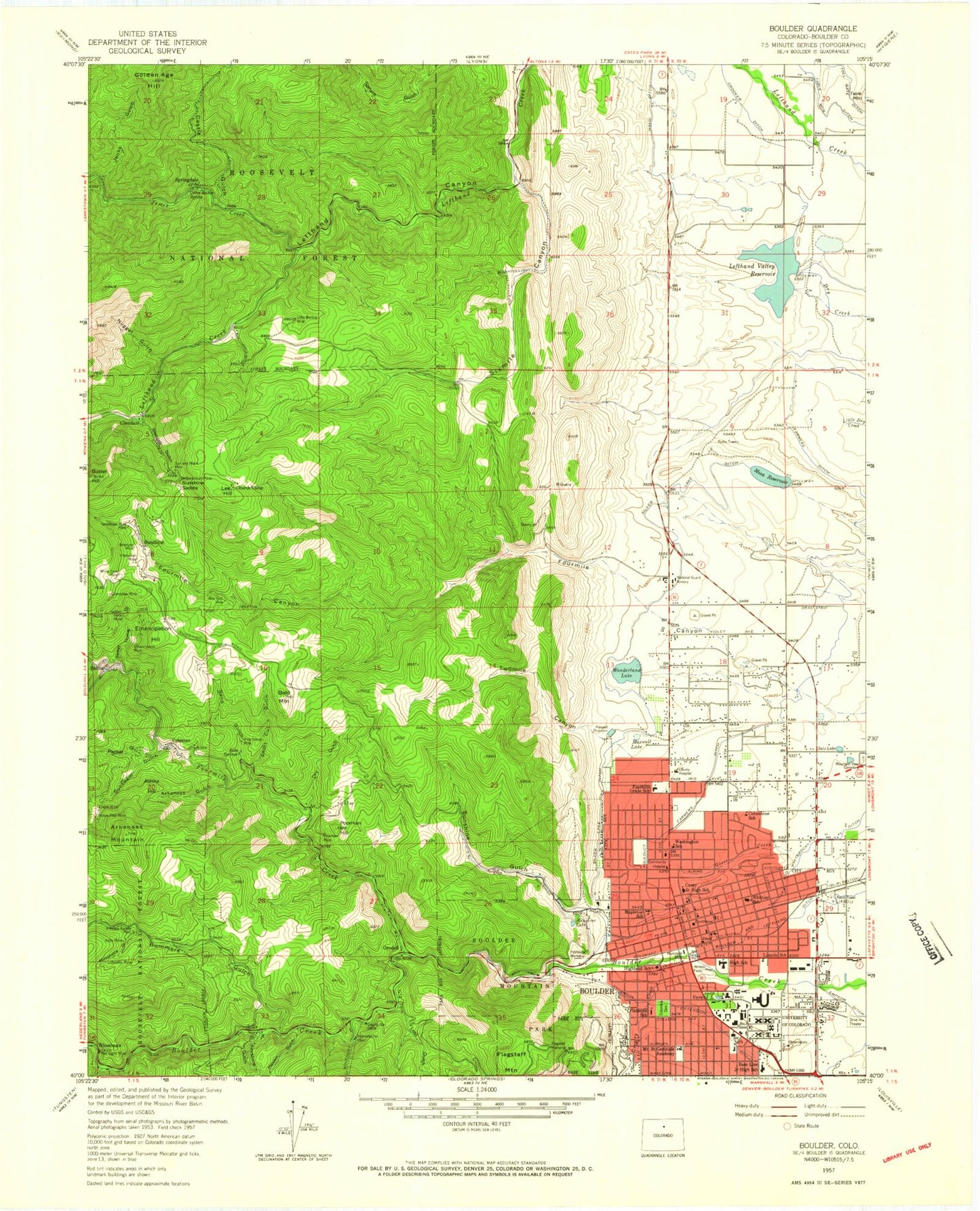 Classic USGS Boulder Colorado 7.5'x7.5' Topo Map Image