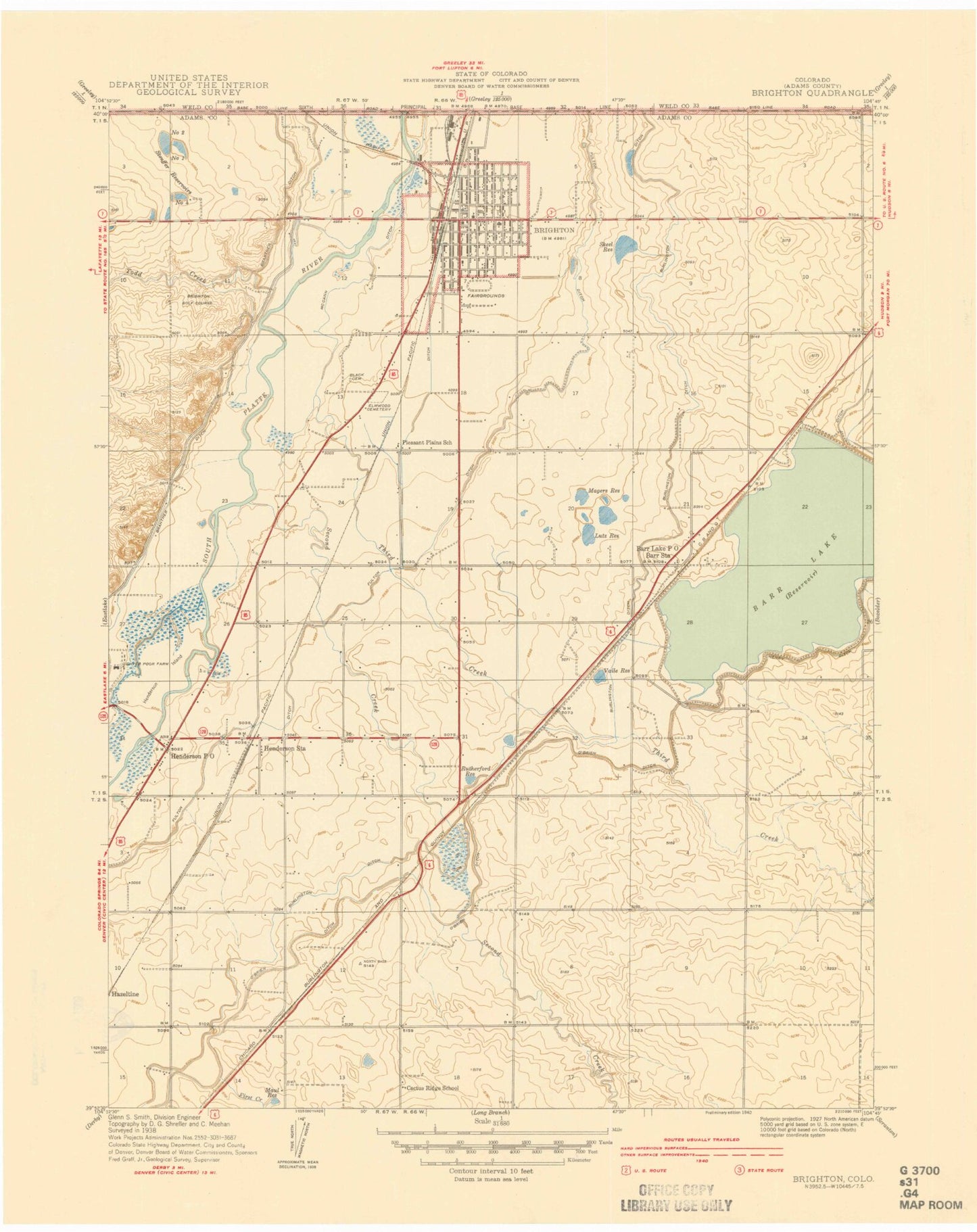 Classic USGS Brighton Colorado 7.5'x7.5' Topo Map Image