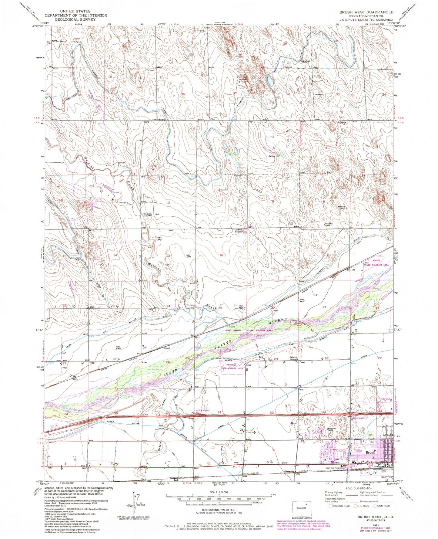 Classic USGS Brush West Colorado 7.5'x7.5' Topo Map Image
