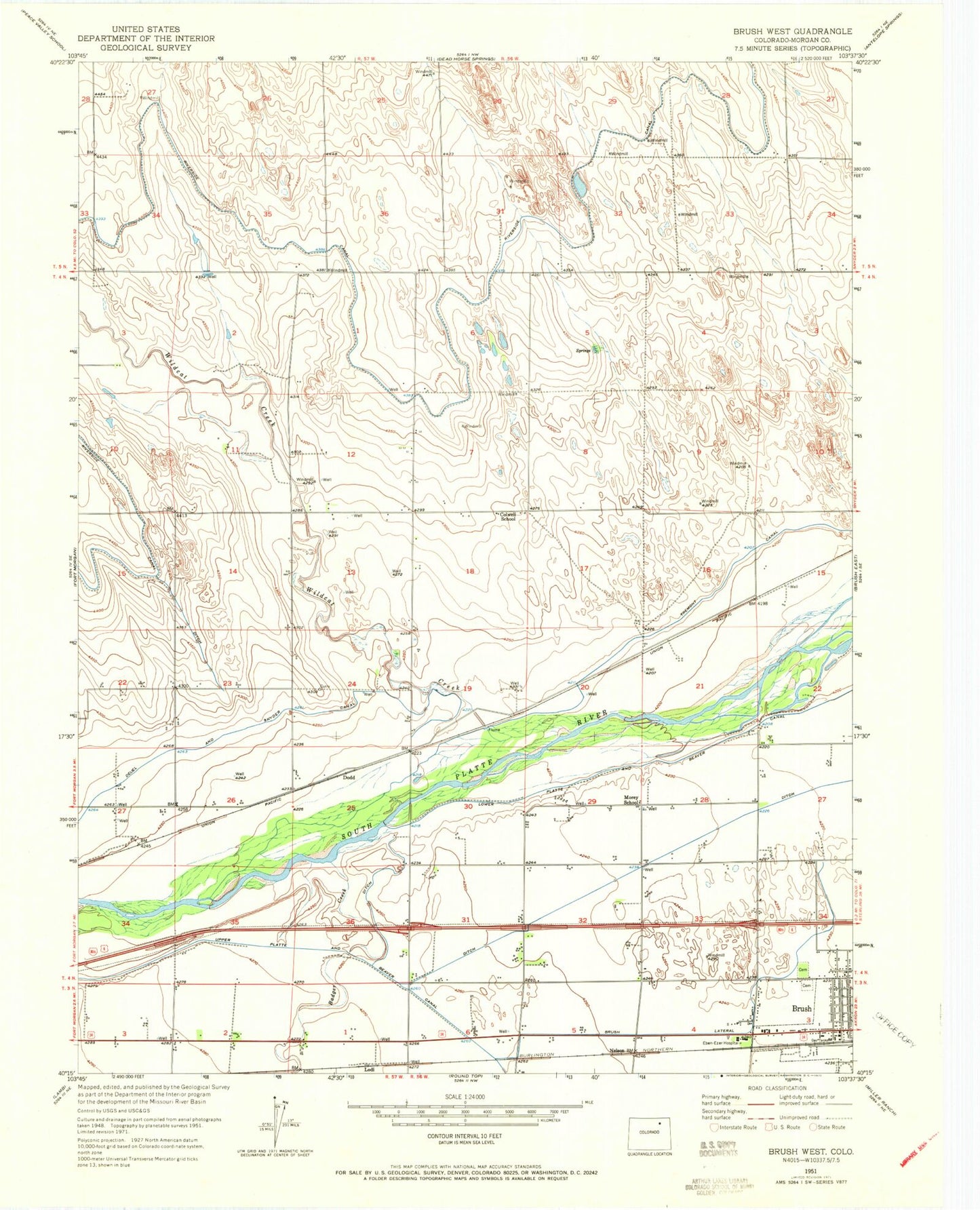 Classic USGS Brush West Colorado 7.5'x7.5' Topo Map Image