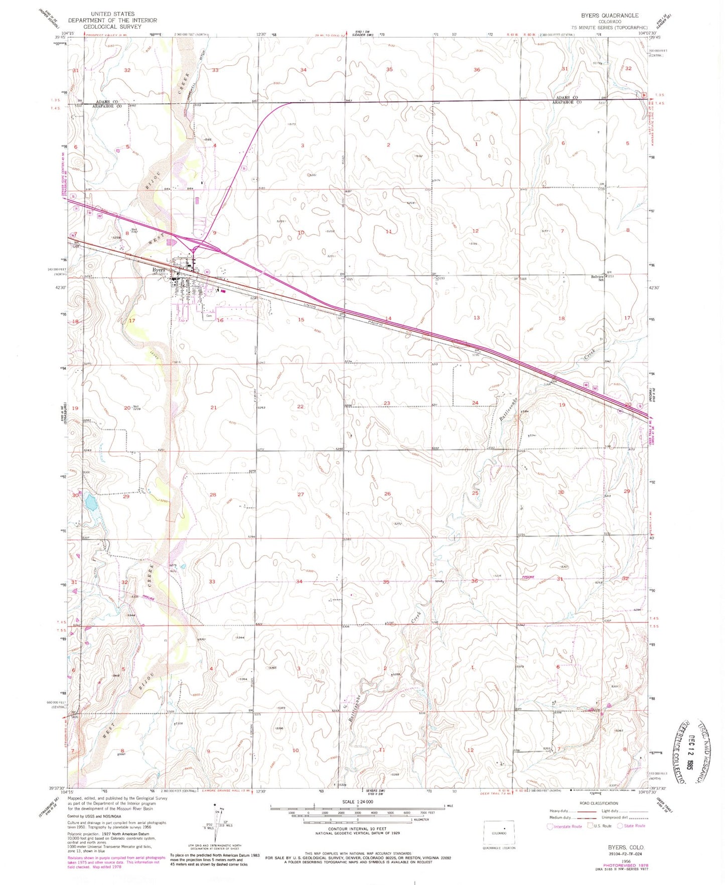 Classic USGS Byers Colorado 7.5'x7.5' Topo Map Image
