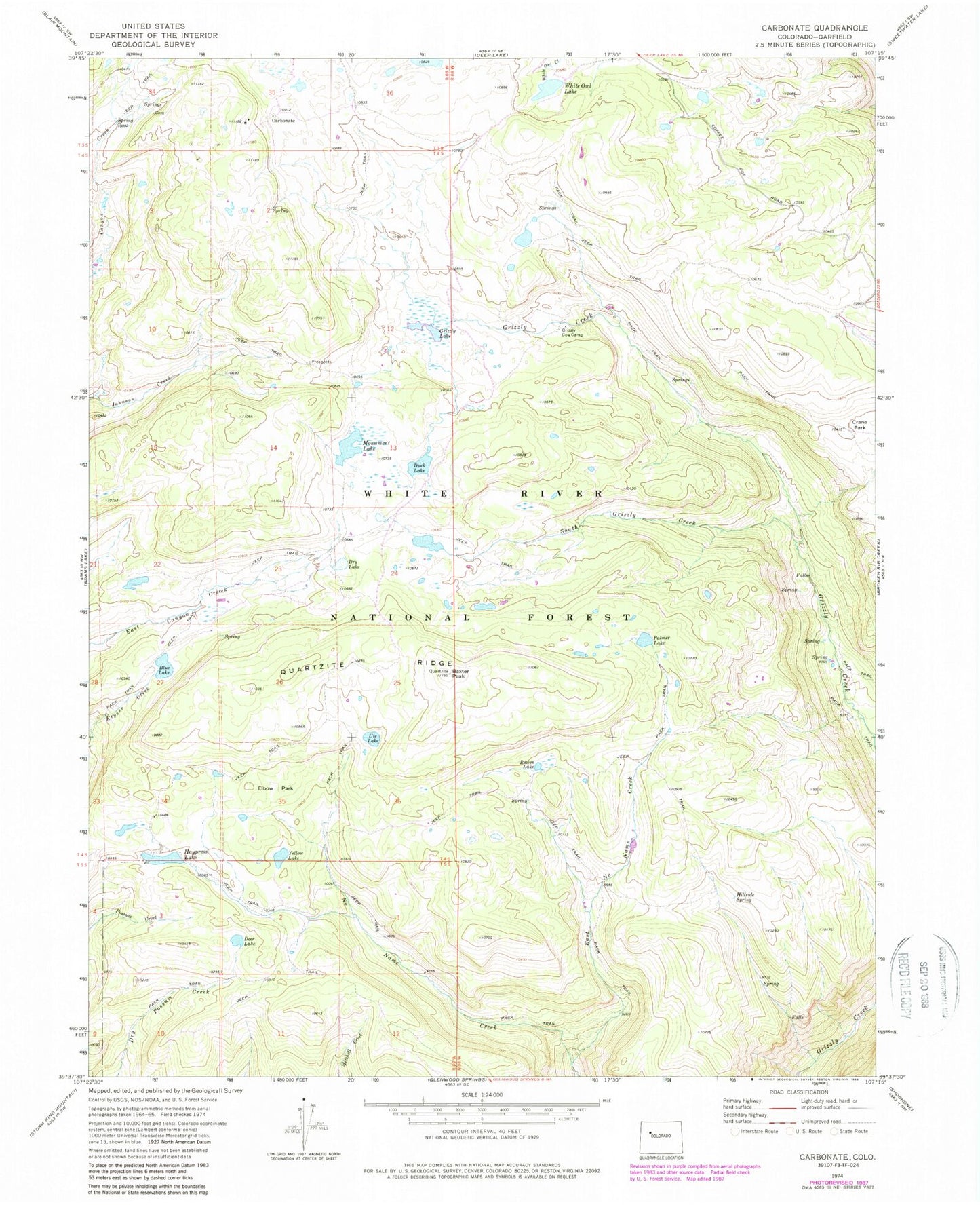 Classic USGS Carbonate Colorado 7.5'x7.5' Topo Map Image