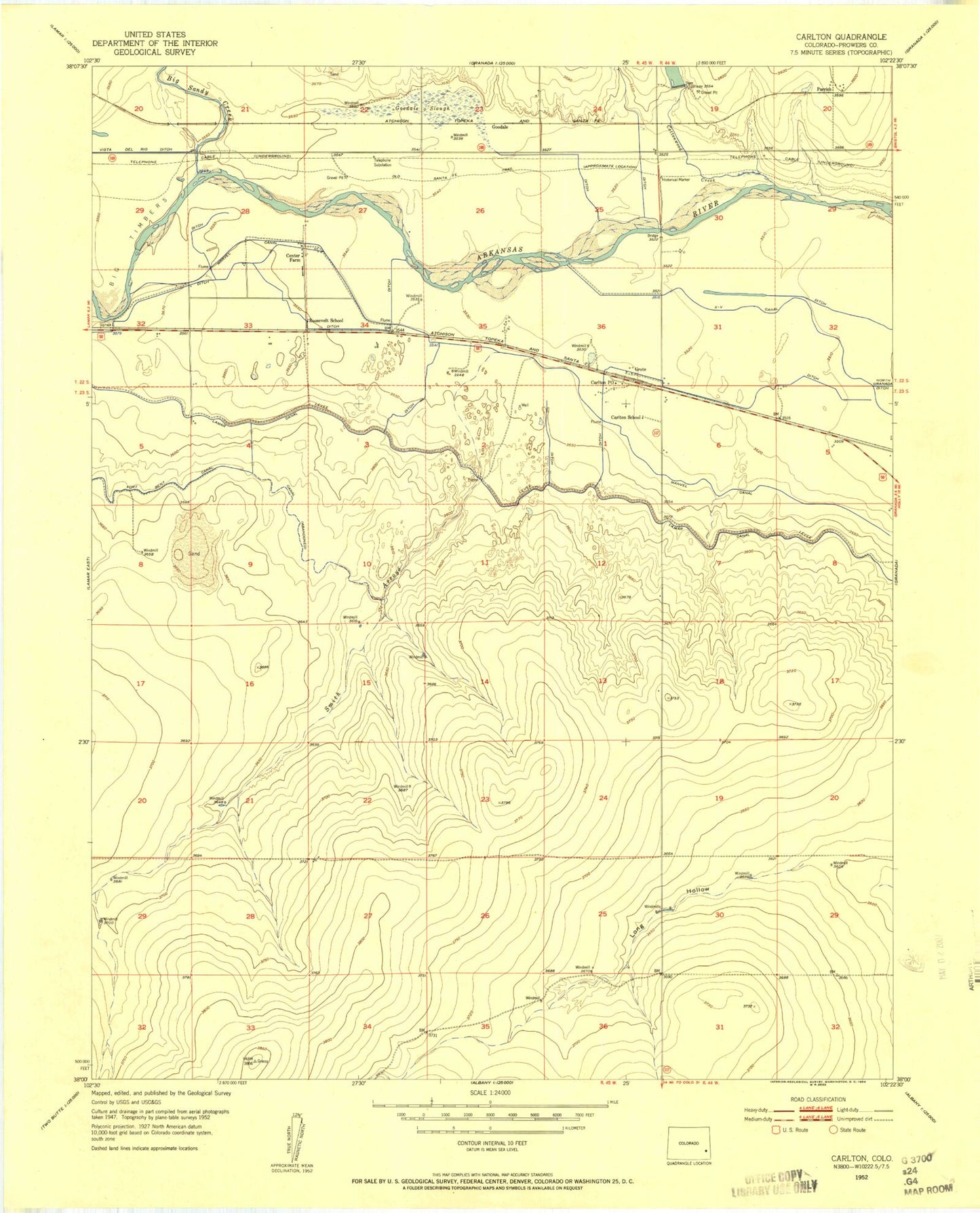 Classic USGS Carlton Colorado 7.5'x7.5' Topo Map Image
