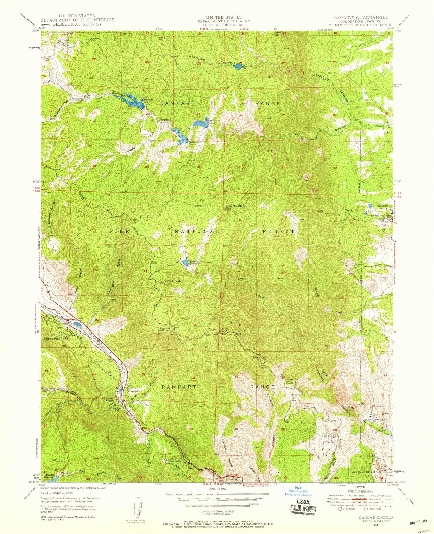 Classic USGS Cascade Colorado 7.5'x7.5' Topo Map Image