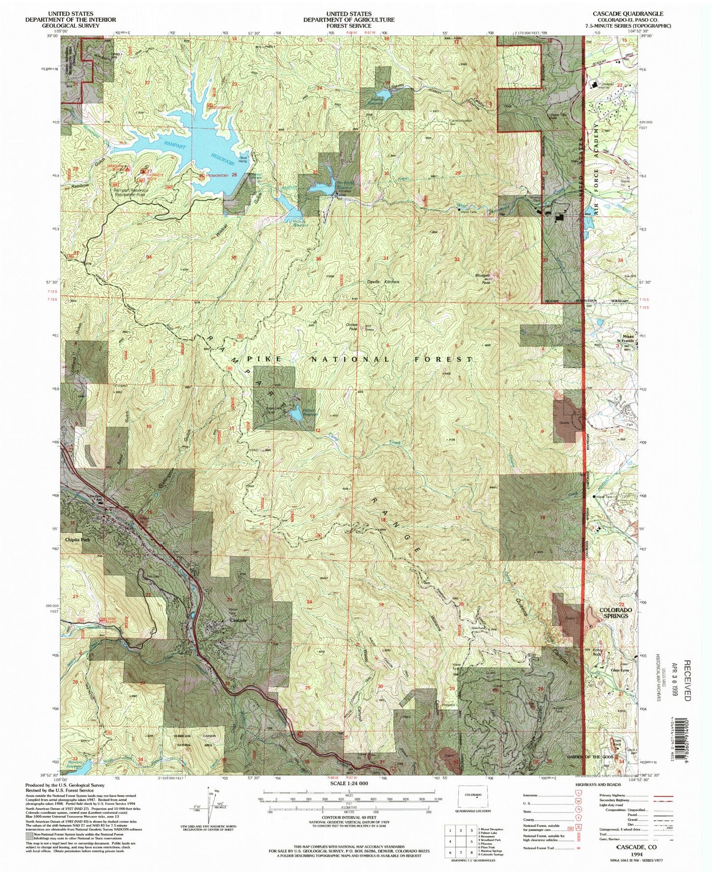 Classic USGS Cascade Colorado 7.5'x7.5' Topo Map Image