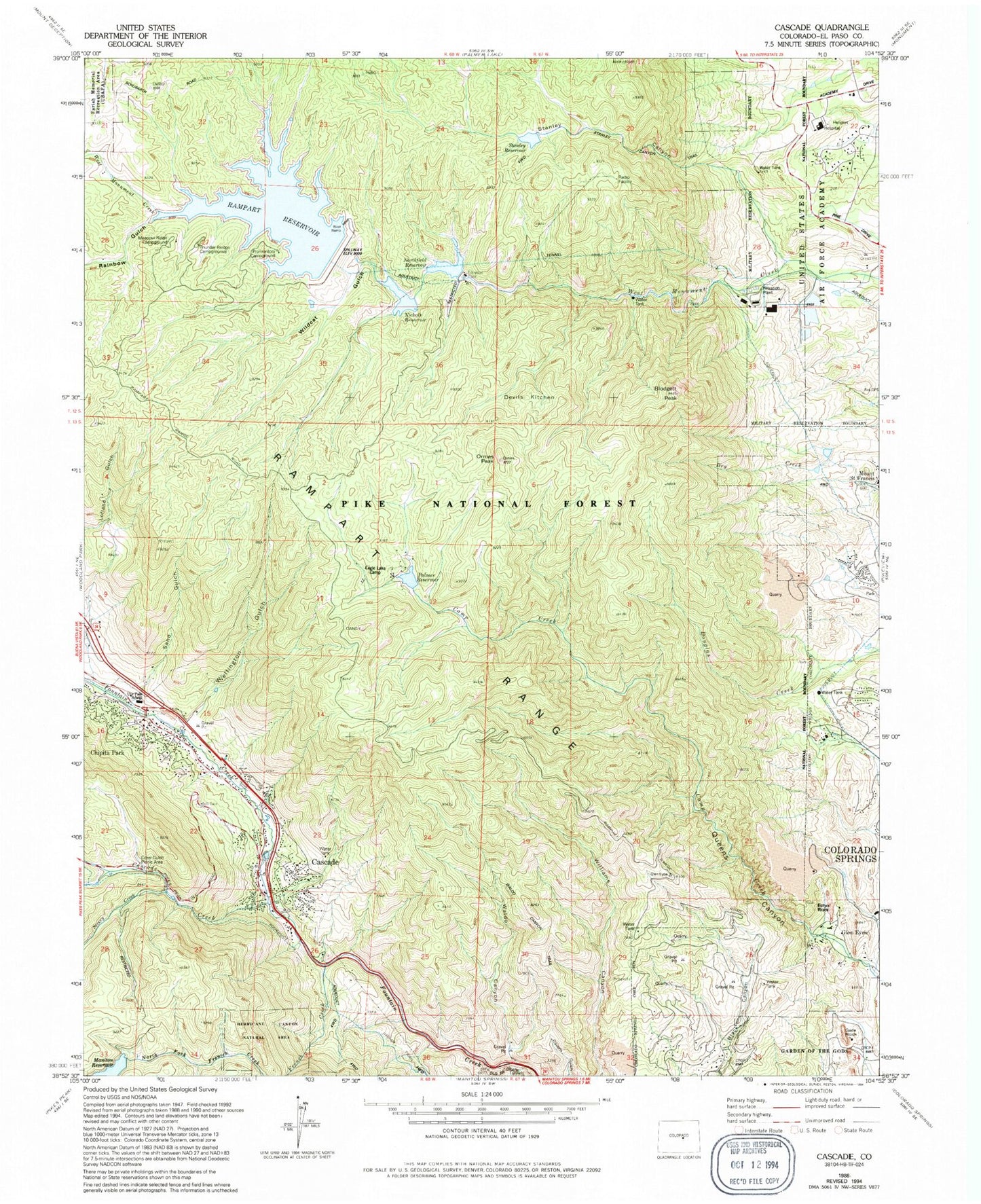 Classic USGS Cascade Colorado 7.5'x7.5' Topo Map Image
