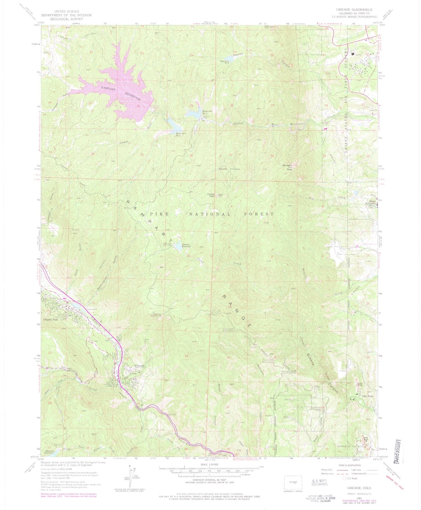 Classic USGS Cascade Colorado 7.5'x7.5' Topo Map Image