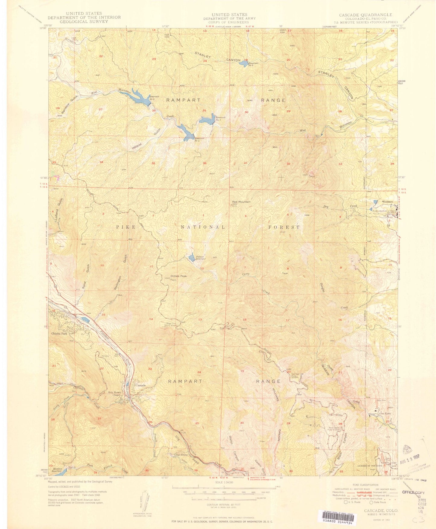 Classic USGS Cascade Colorado 7.5'x7.5' Topo Map Image