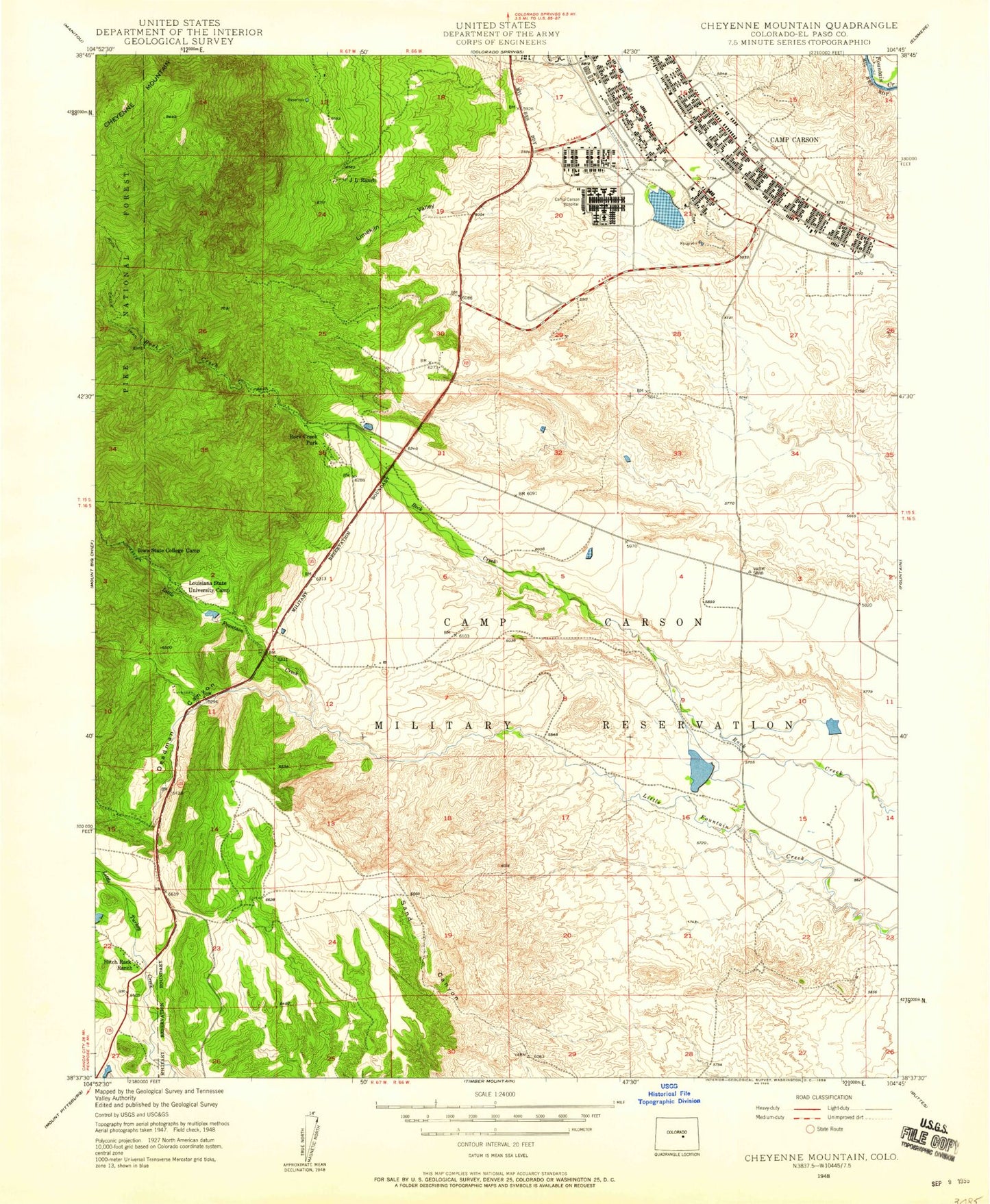 Classic USGS Cheyenne Mountain Colorado 7.5'x7.5' Topo Map Image