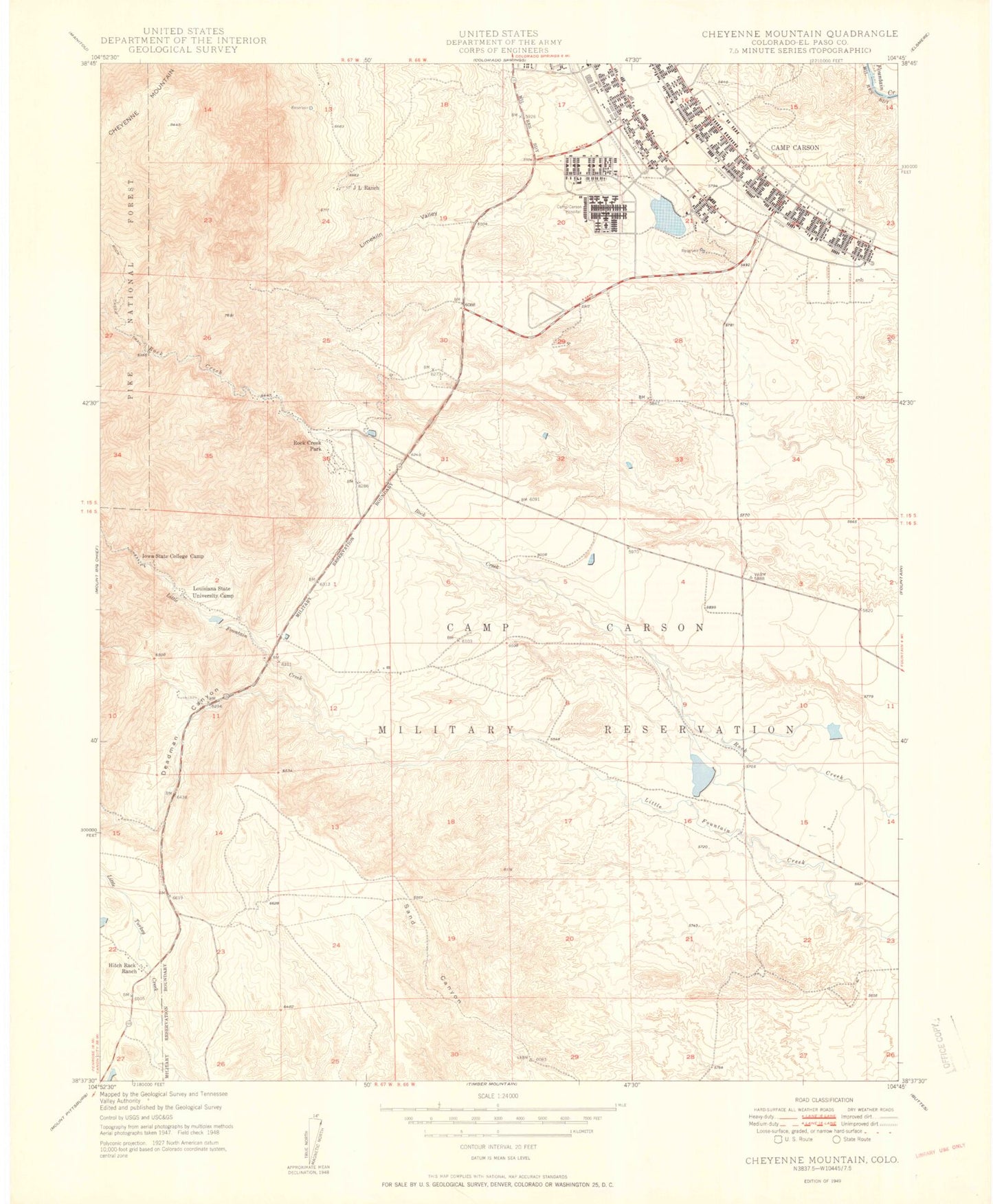 Classic USGS Cheyenne Mountain Colorado 7.5'x7.5' Topo Map Image