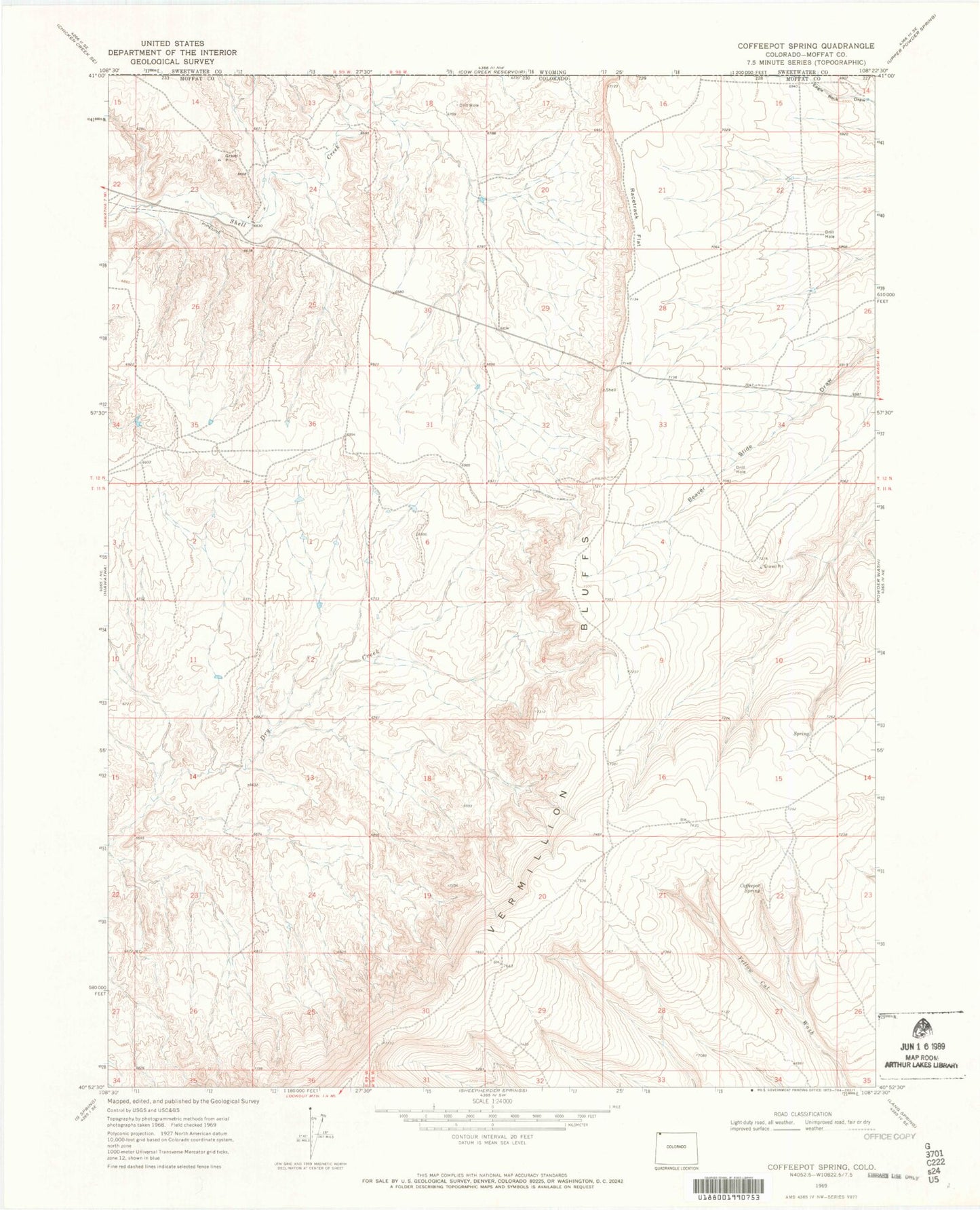 Classic USGS Coffeepot Spring Colorado 7.5'x7.5' Topo Map Image