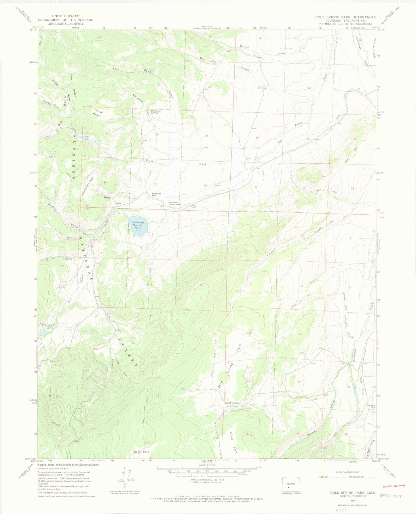 Classic USGS Cold Spring Park Colorado 7.5'x7.5' Topo Map Image