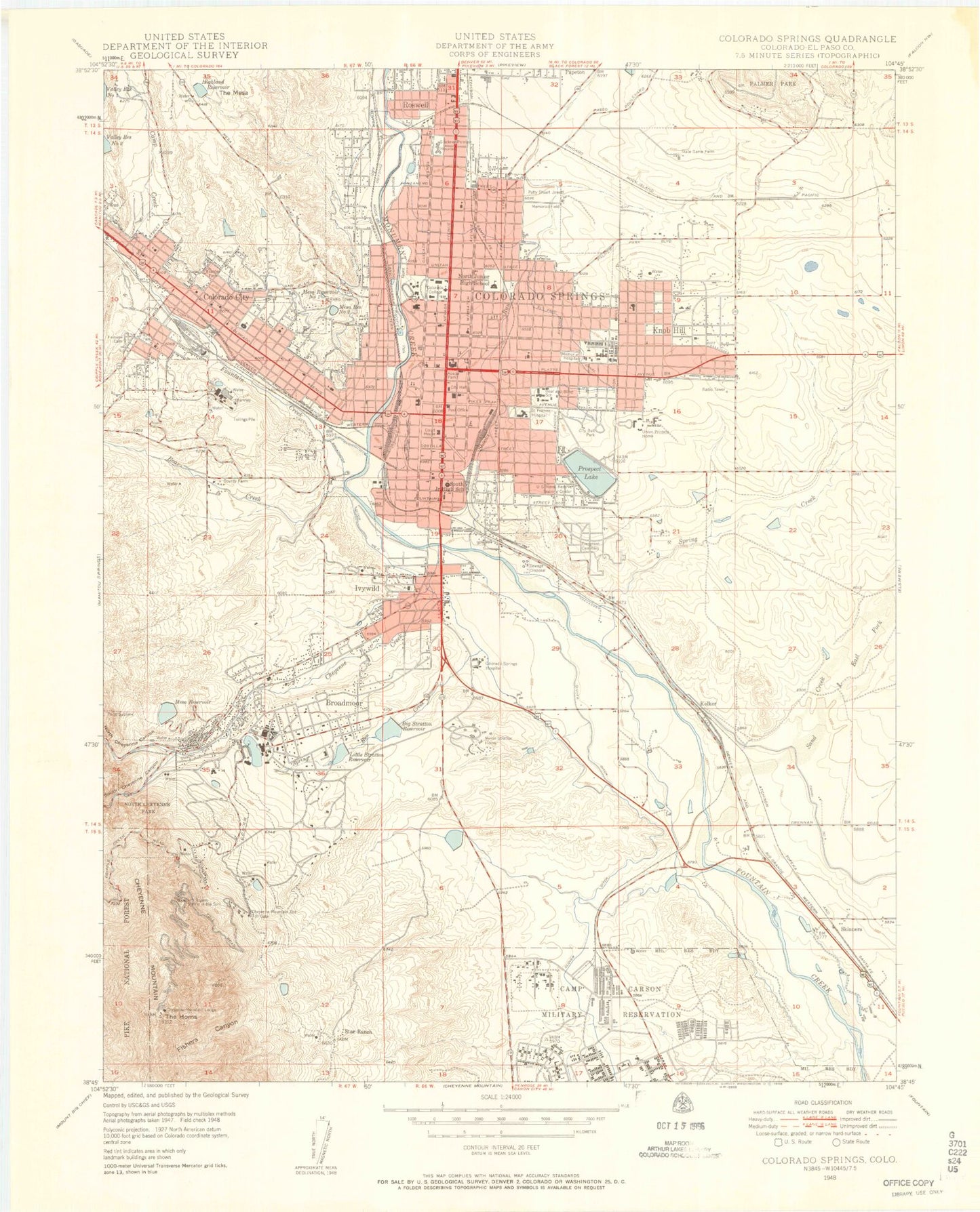 Classic USGS Colorado Springs Colorado 7.5'x7.5' Topo Map Image