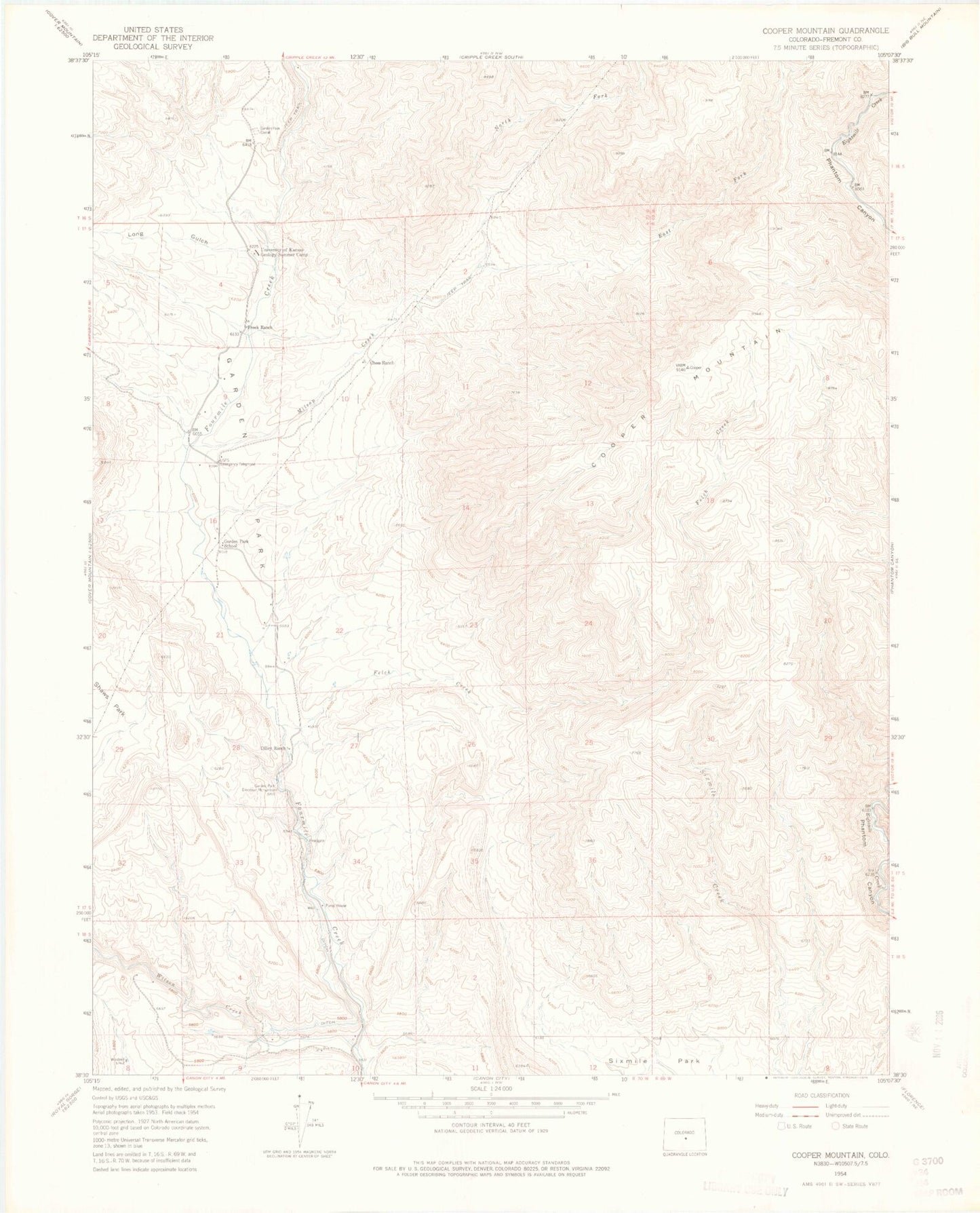Classic USGS Cooper Mountain Colorado 7.5'x7.5' Topo Map Image