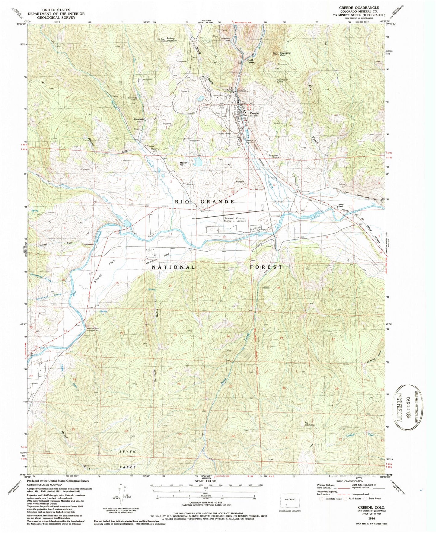 Classic USGS Creede Colorado 7.5'x7.5' Topo Map Image