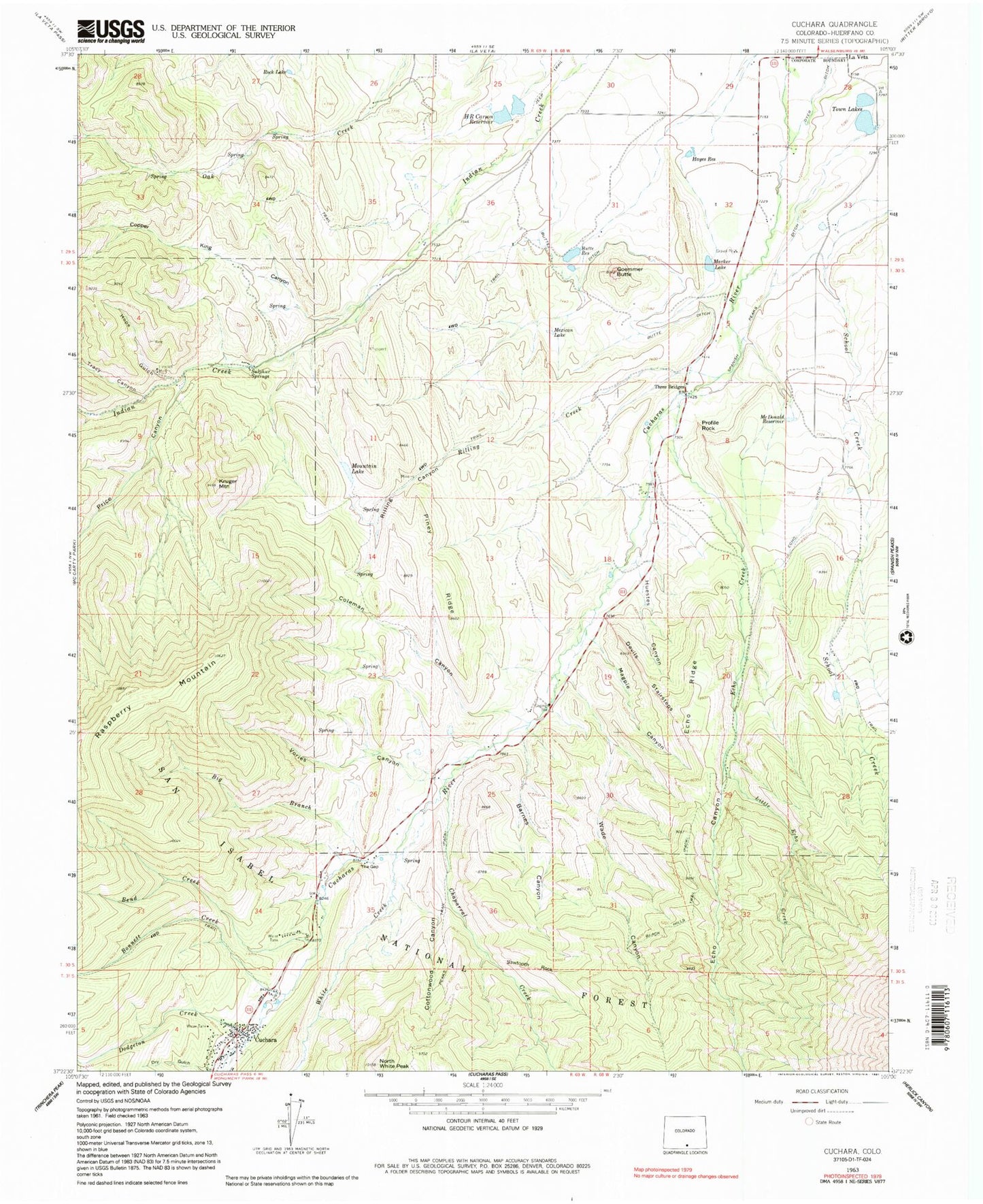 Classic USGS Cuchara Colorado 7.5'x7.5' Topo Map Image