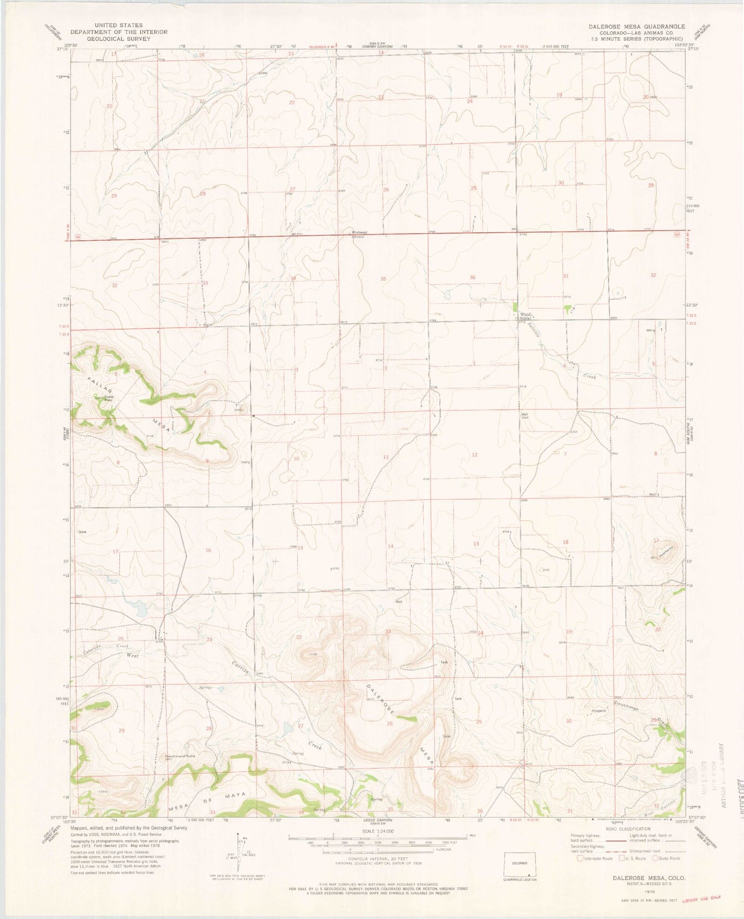 Classic USGS Dalerose Mesa Colorado 7.5'x7.5' Topo Map Image