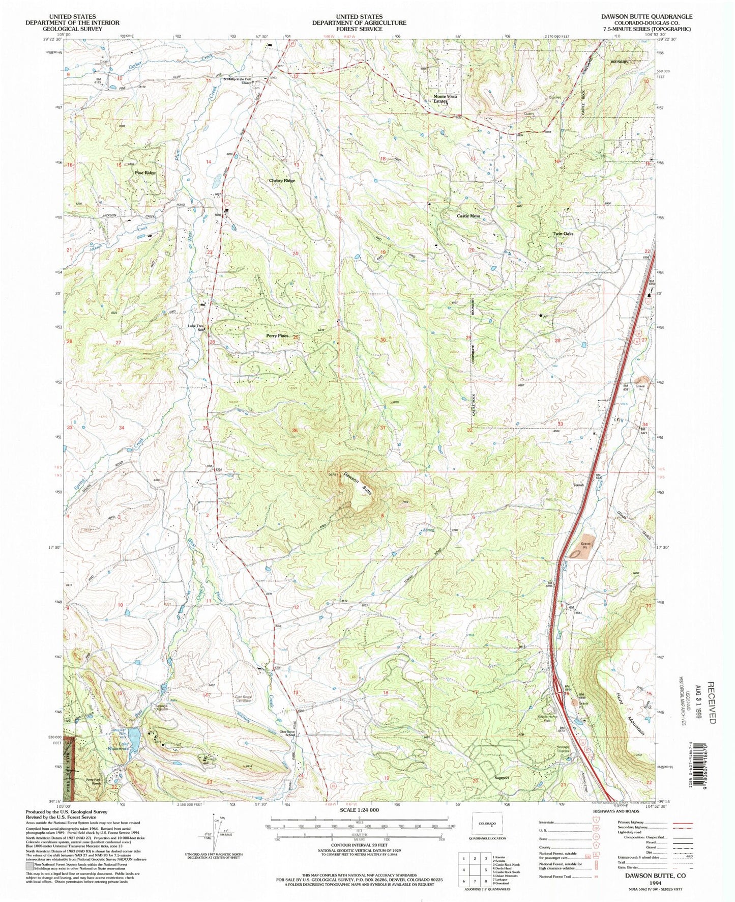 Classic USGS Dawson Butte Colorado 7.5'x7.5' Topo Map Image