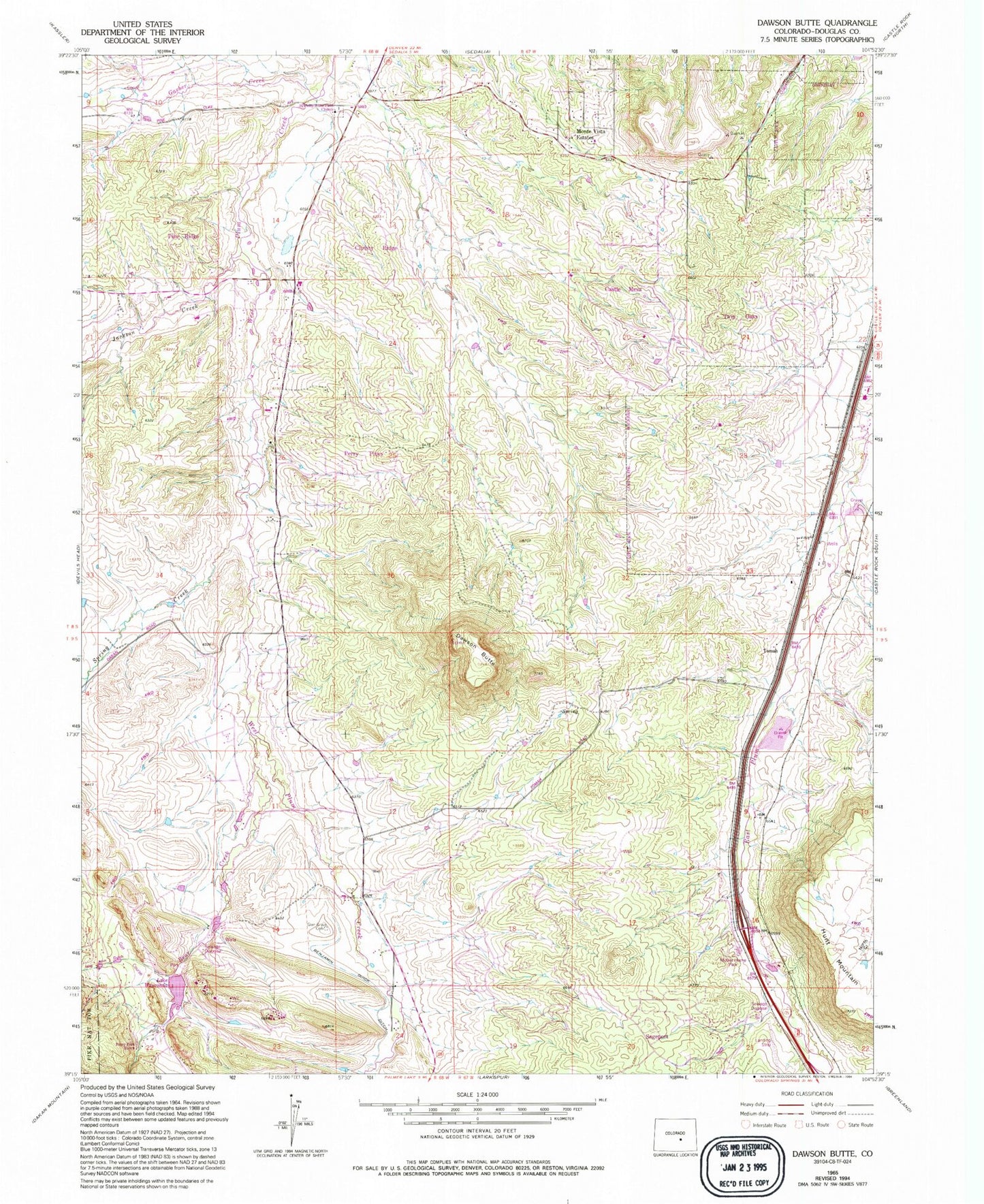 Classic USGS Dawson Butte Colorado 7.5'x7.5' Topo Map Image
