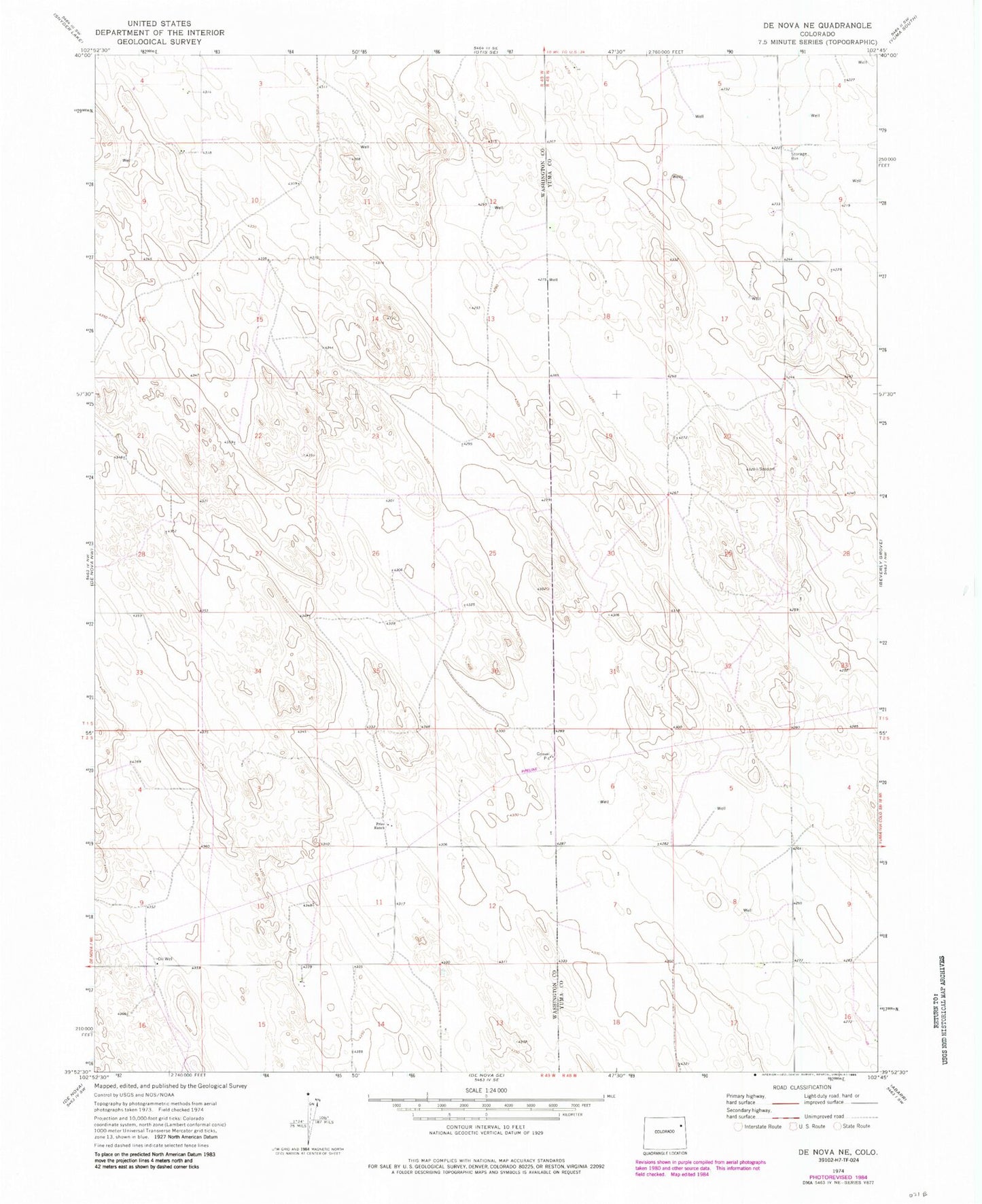 Classic USGS De Nova NE Colorado 7.5'x7.5' Topo Map Image