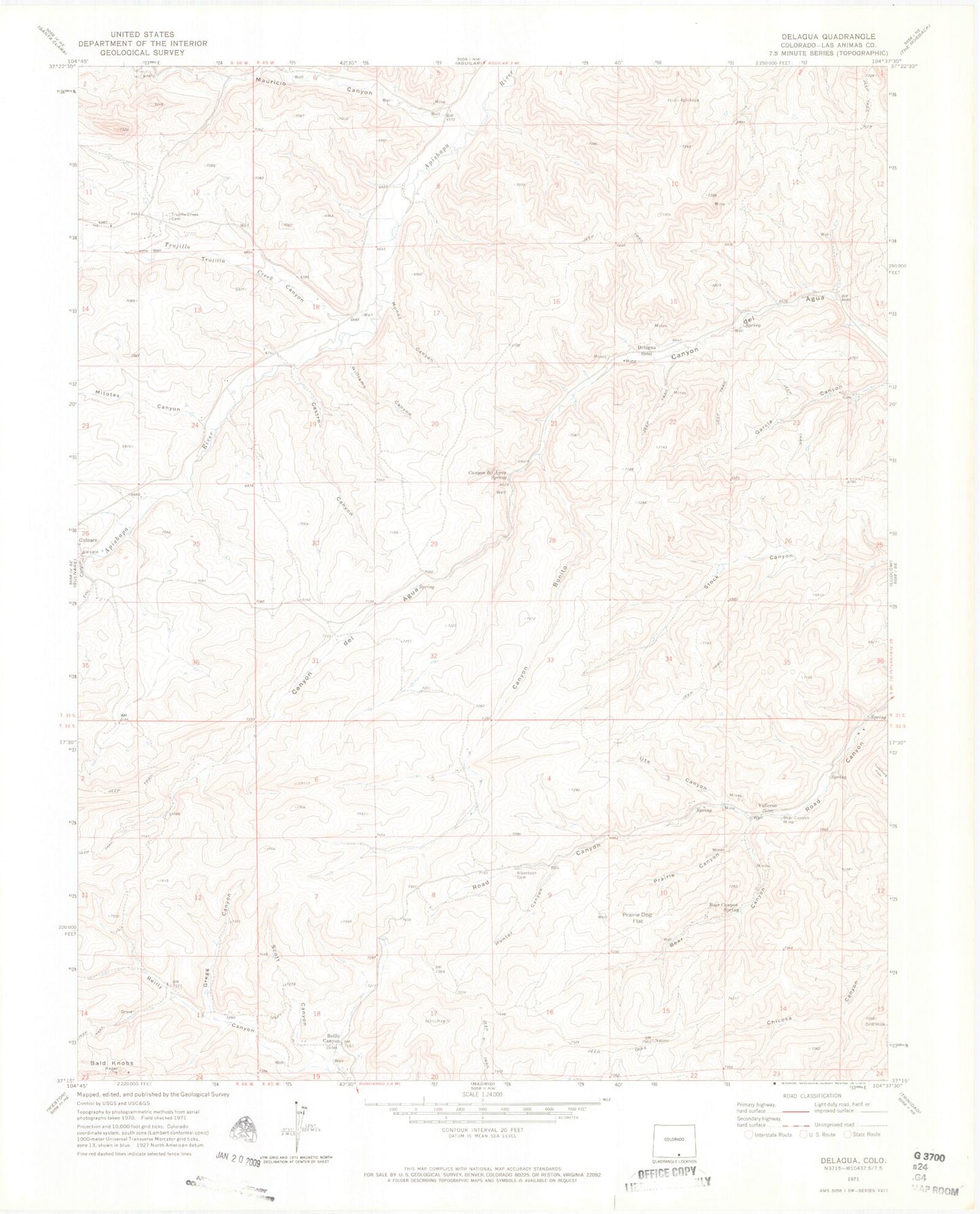 Classic USGS Delagua Colorado 7.5'x7.5' Topo Map Image