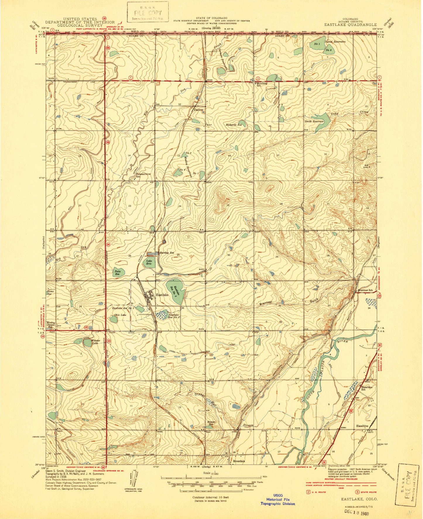 Classic USGS Eastlake Colorado 7.5'x7.5' Topo Map Image
