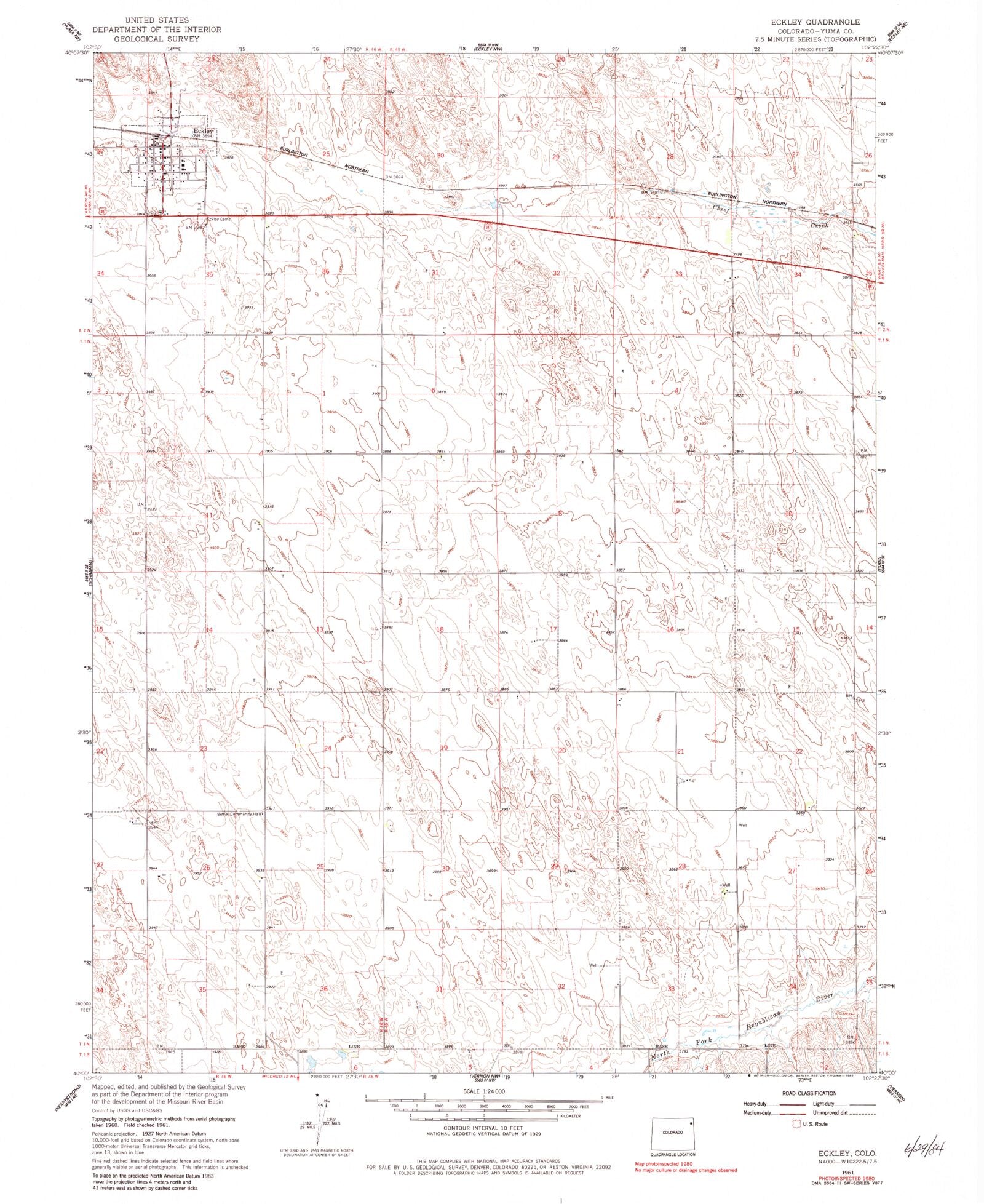 Classic USGS Eckley Colorado 7.5'x7.5' Topo Map MyTopo Map Store