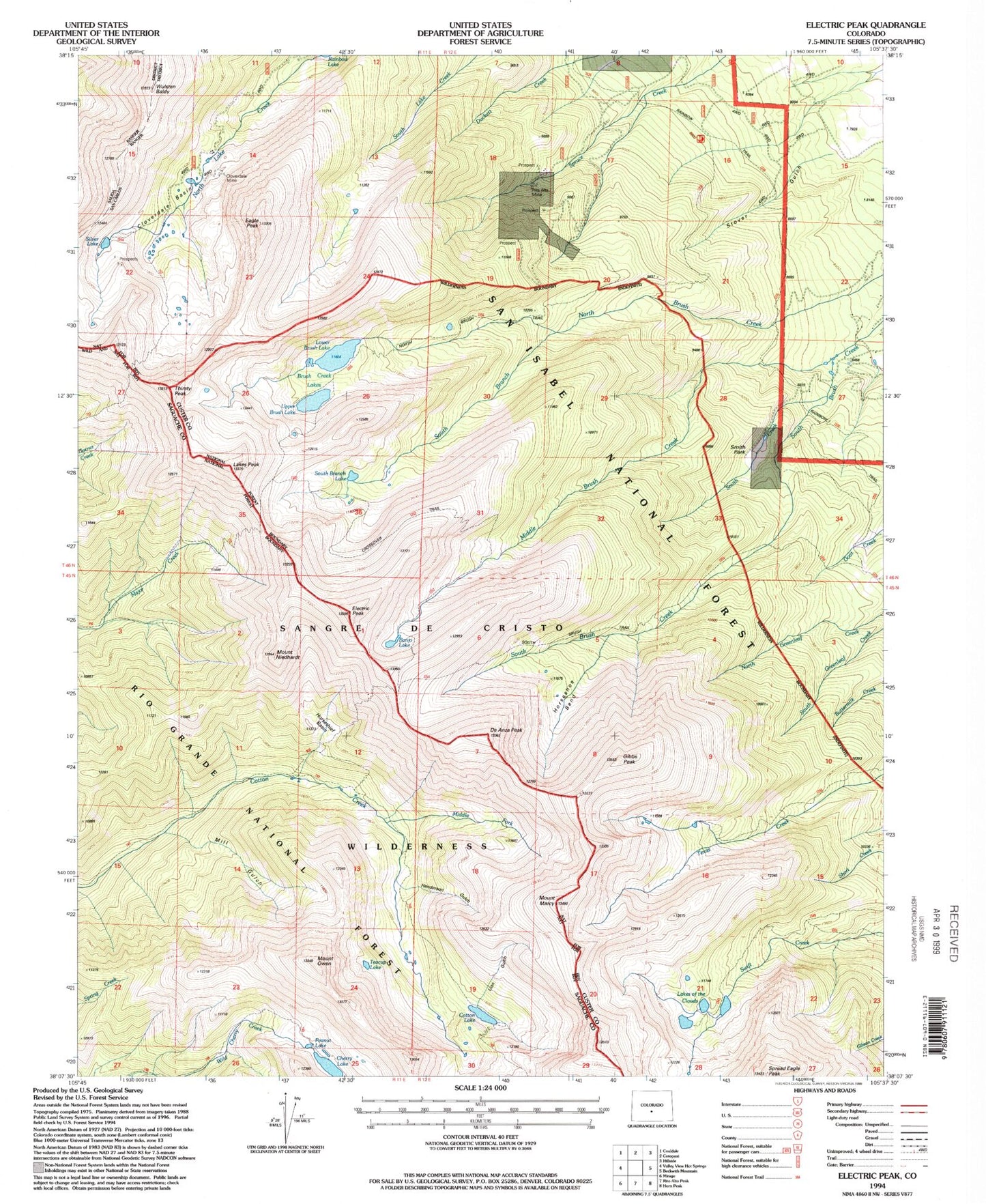 USGS Classic Electric Peak Colorado 7.5'x7.5' Topo Map Image